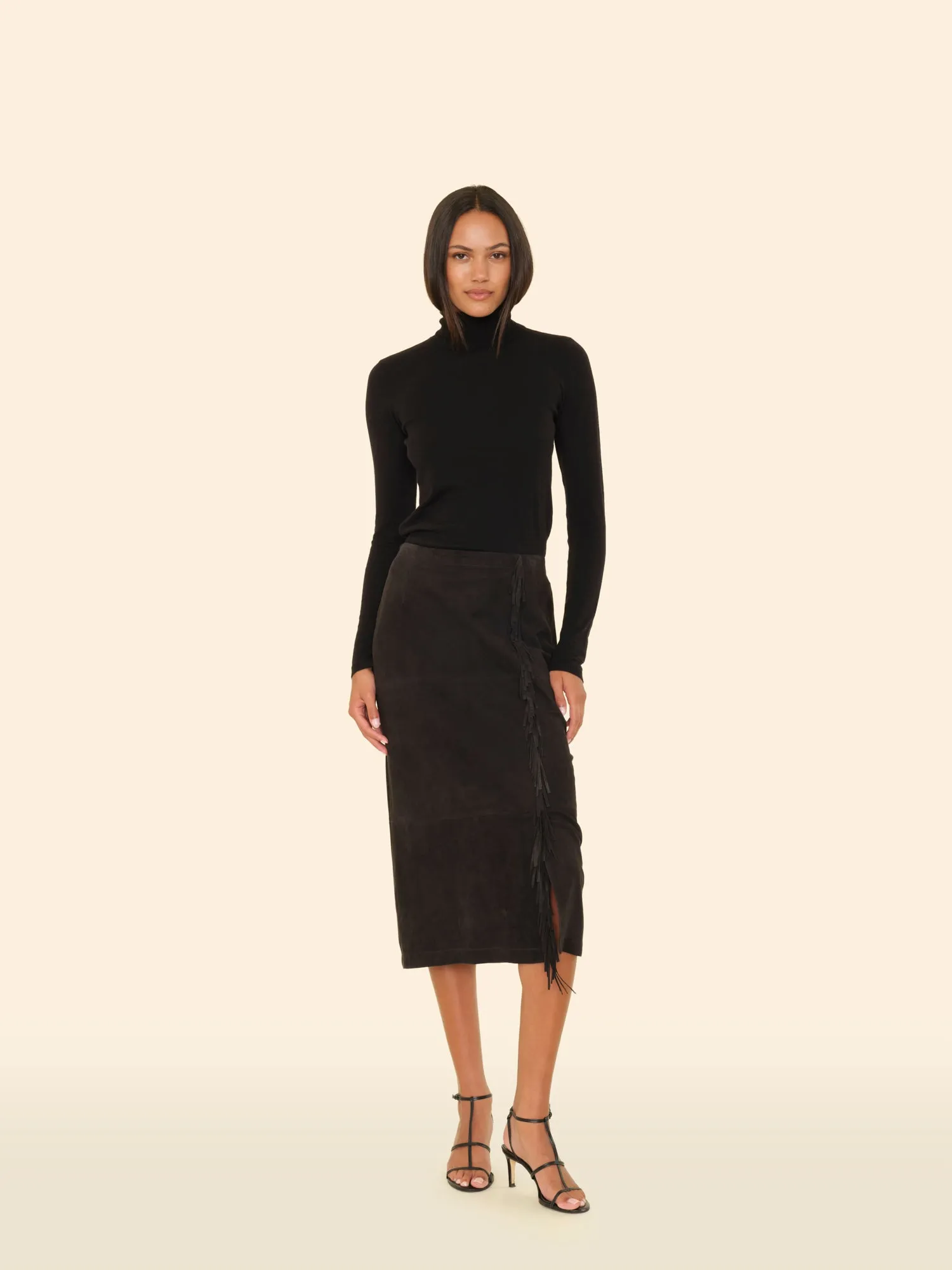 Black Bonnie Suede Skirt sold by XiRENA