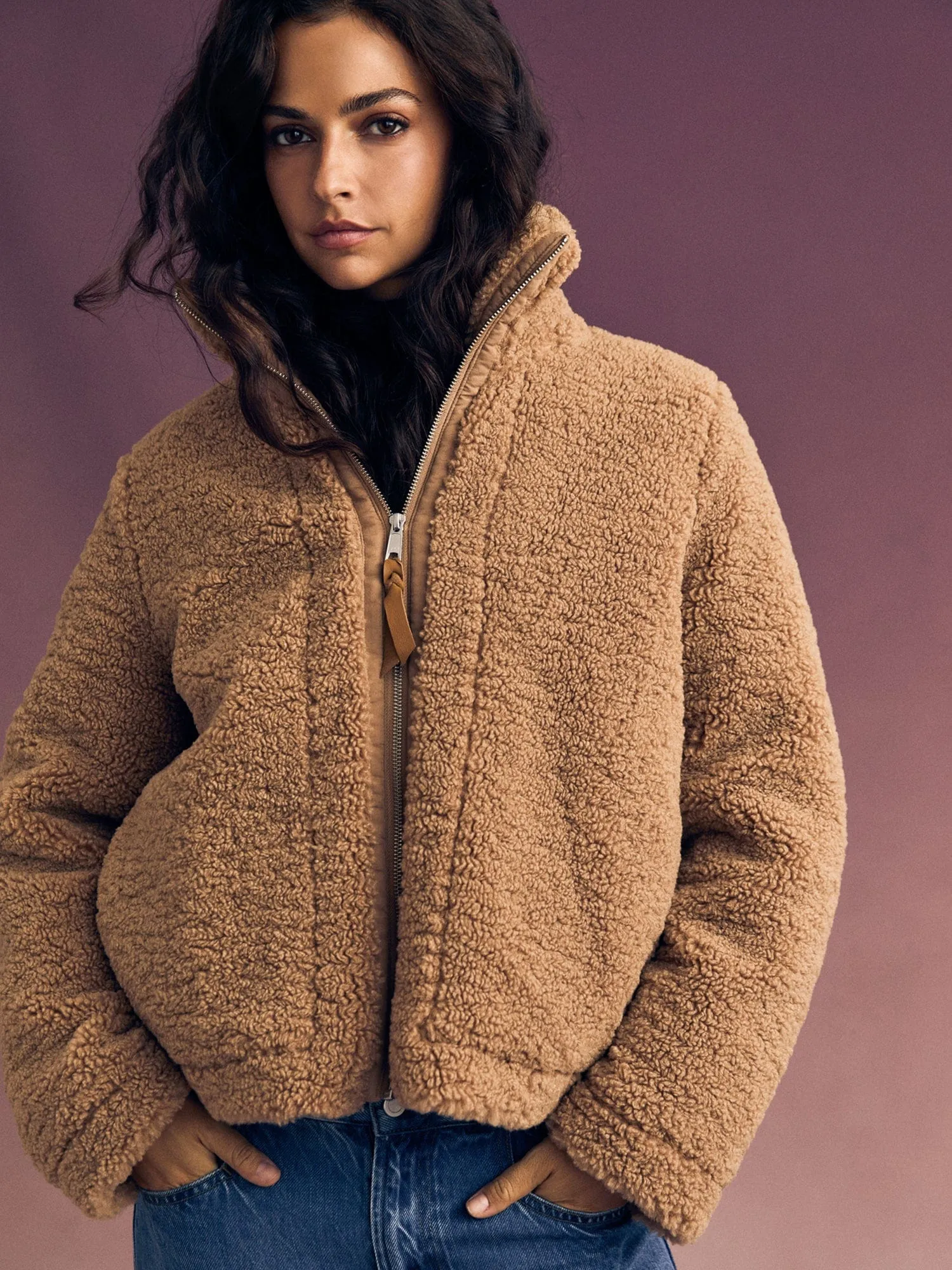 Teddy Brown Dree Bomber Jacket sold by XiRENA product image thumbnail 4