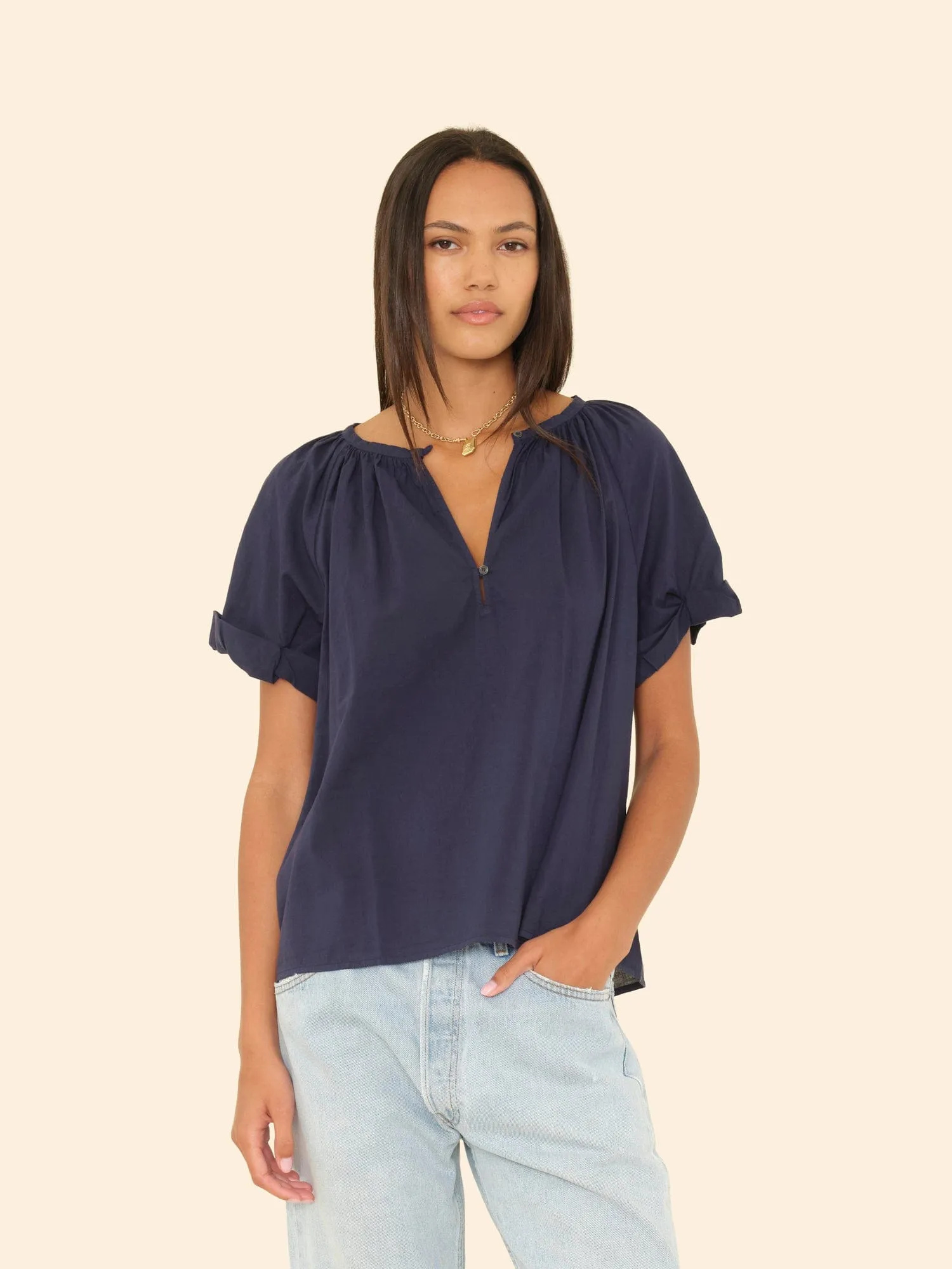Navy Calla Top sold by XiRENA