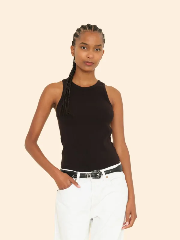 True Black Arynn Fine Rib Tank Top sold by XiRENA
