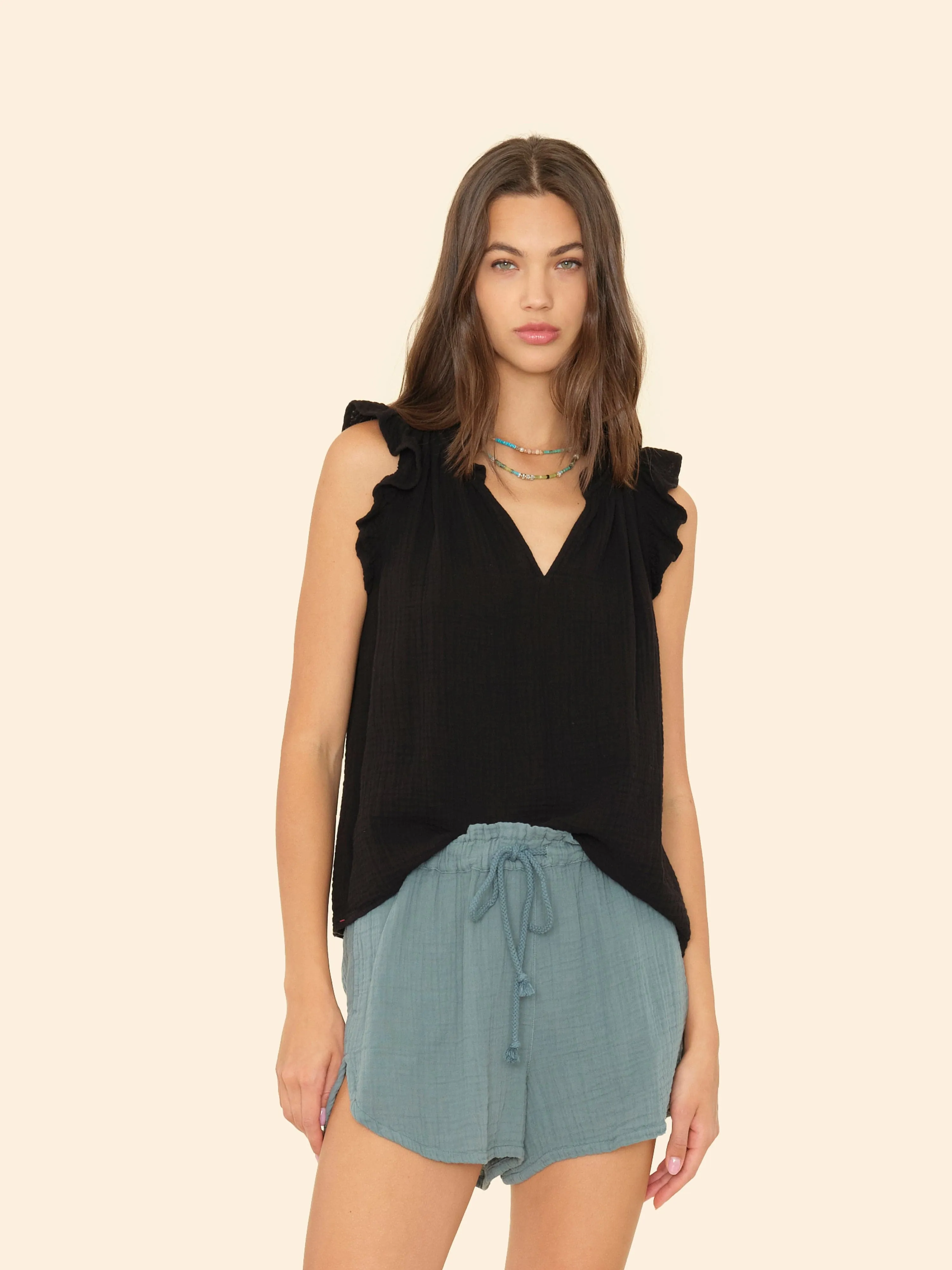 Black Bex Gauze Top sold by XiRENA