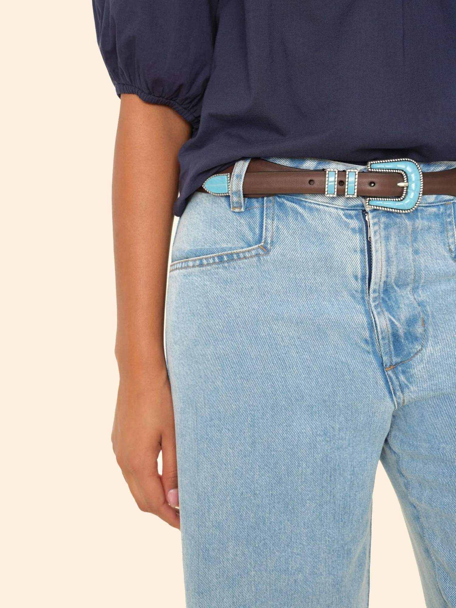 Silver Ostrich Brown Vintage Turquoise Belt sold by XiRENA product image thumbnail 2