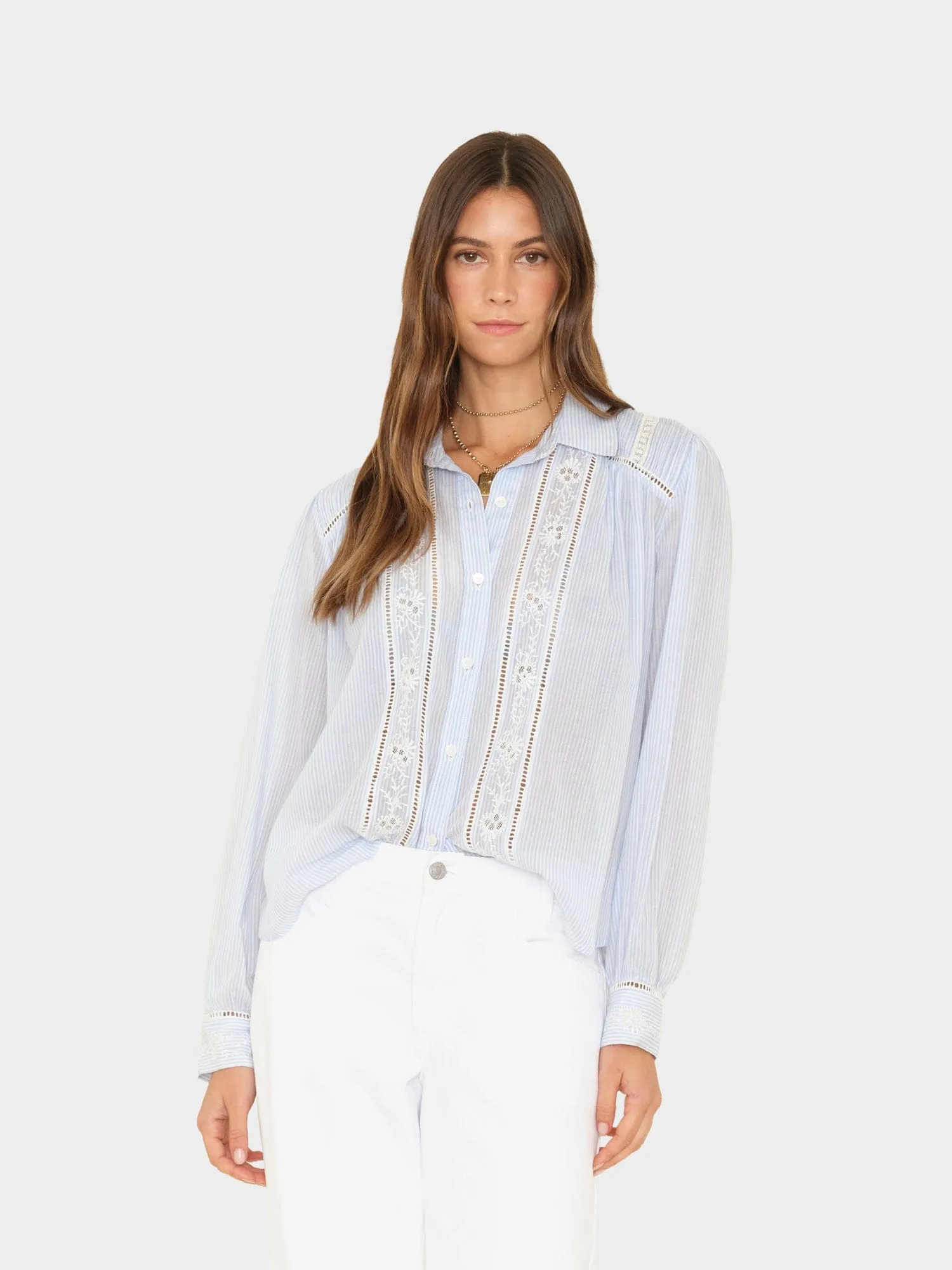 Blue White Stripe Viviana Shirt sold by XiRENA