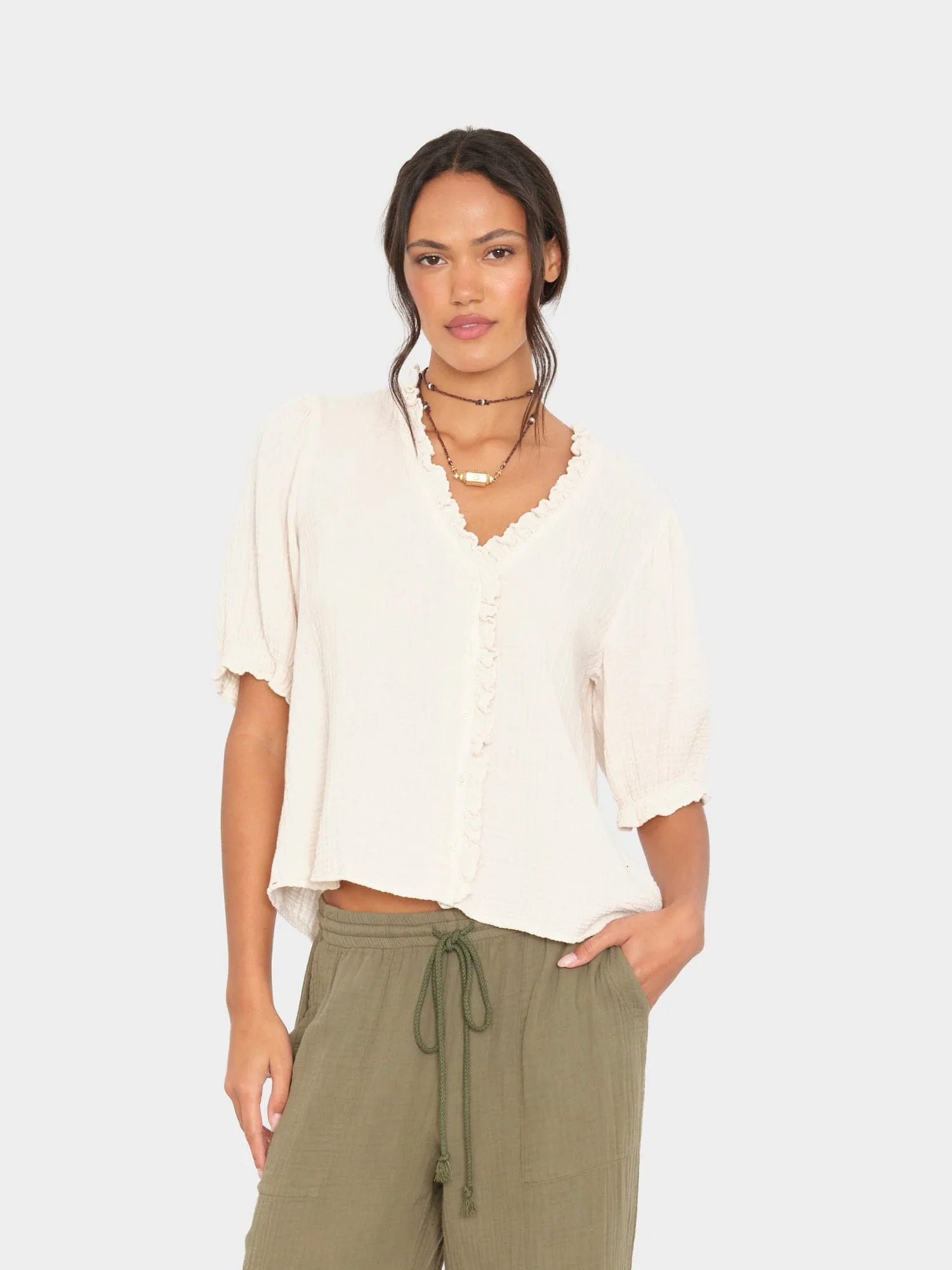 Oysterette Jenna Gauze Shirt sold by XiRENA