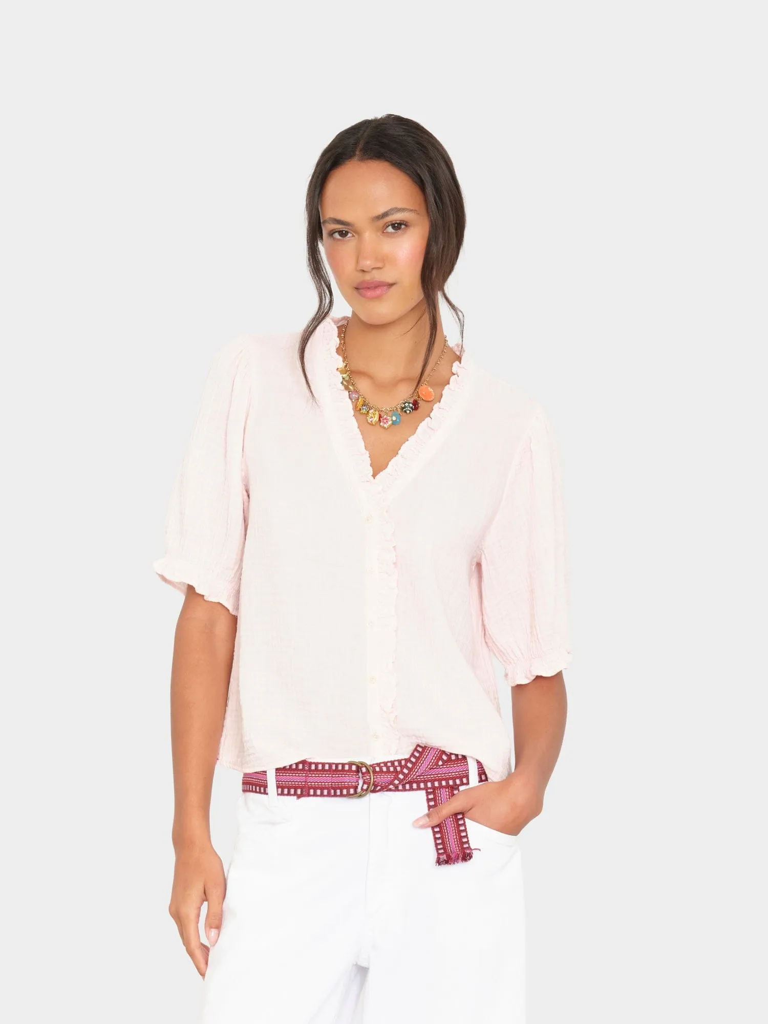 Pink Dawn Jenna Gauze Shirt sold by XiRENA