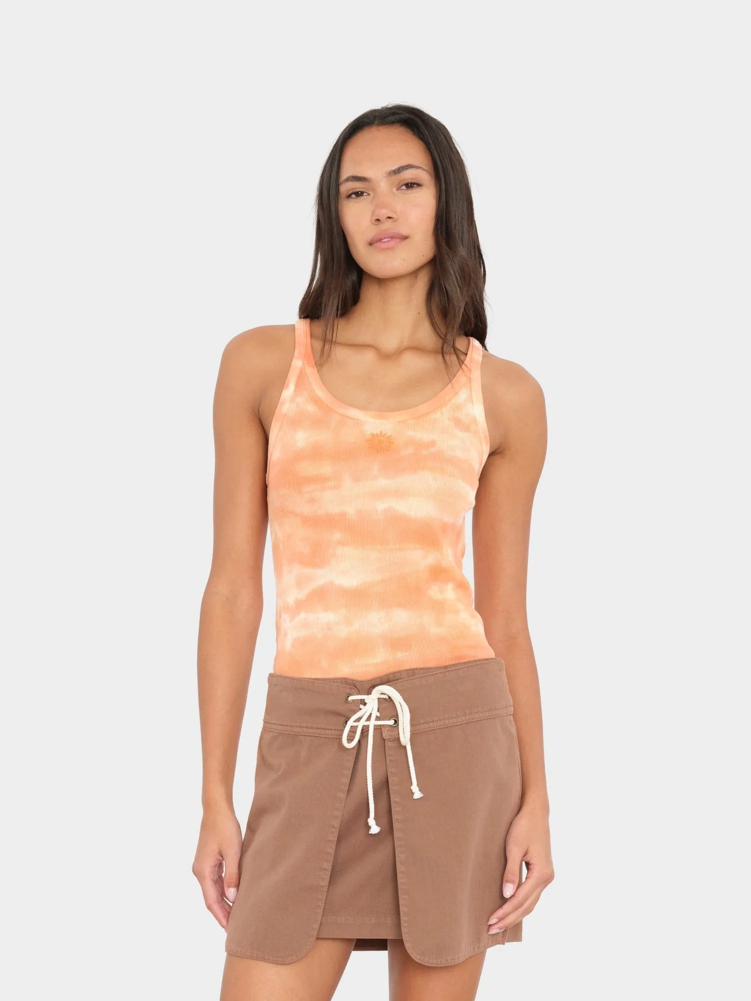 Sunset Orange Beca Fine Rib Tank Top sold by XiRENA