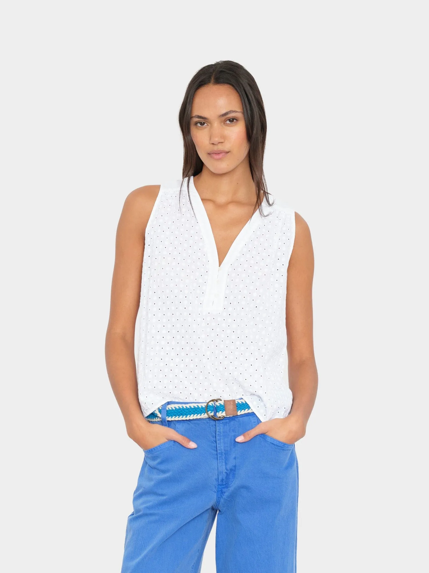 White Miki Embroidered Top sold by XiRENA