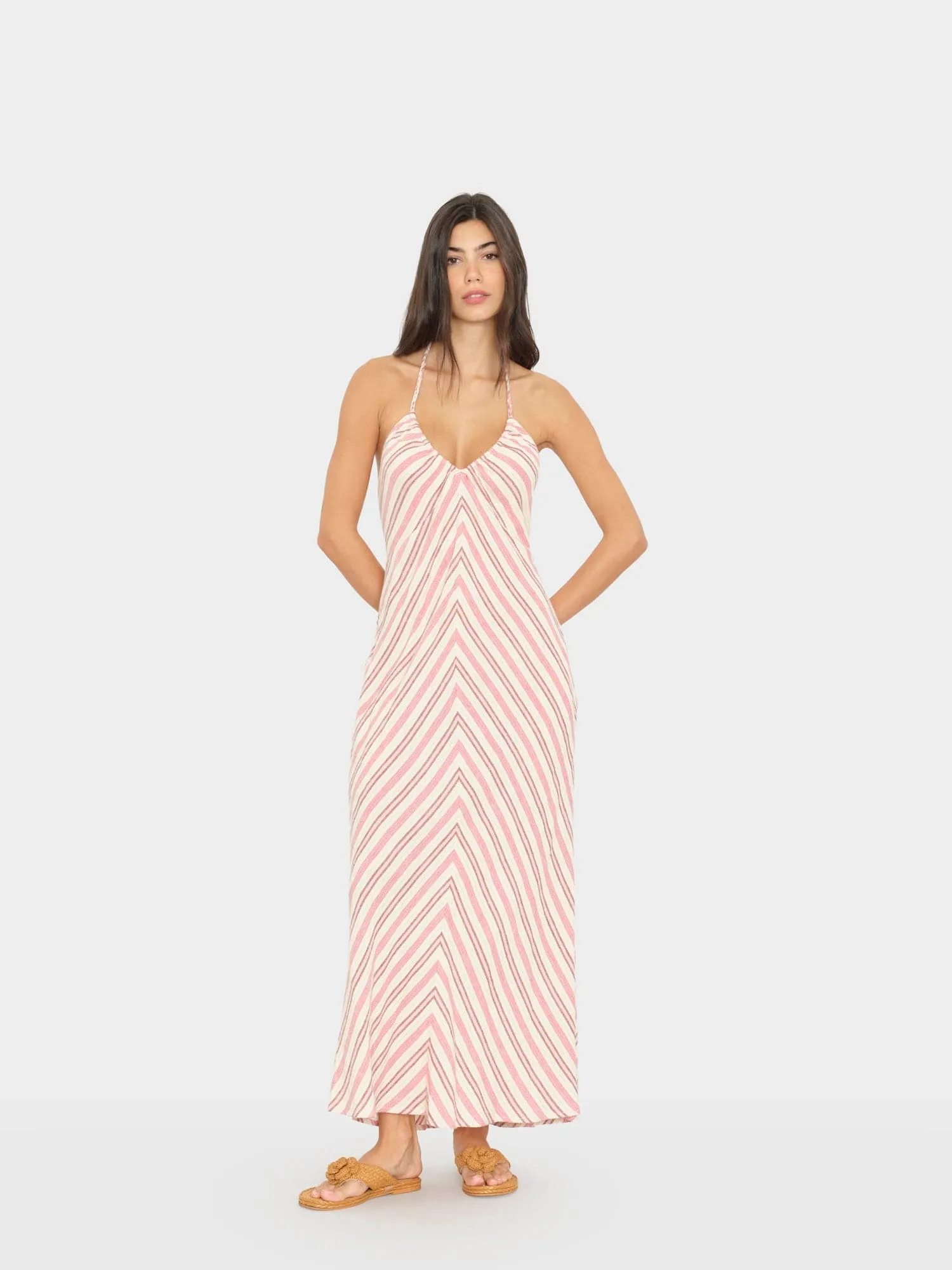 Dusty Pink Stripe Maggie Dress sold by XiRENA