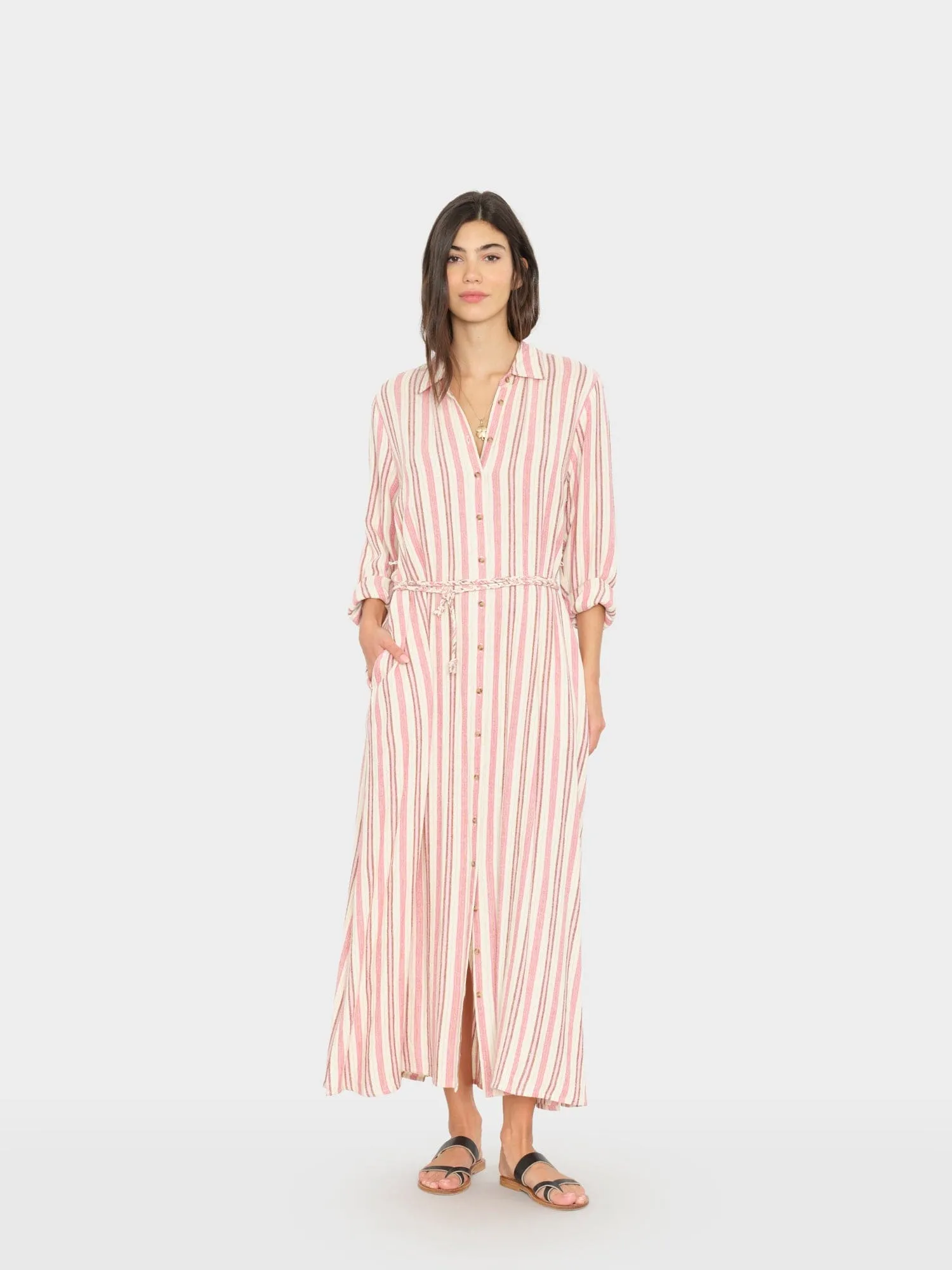 Dusty Pink Stripe Bowen Dress sold by XiRENA