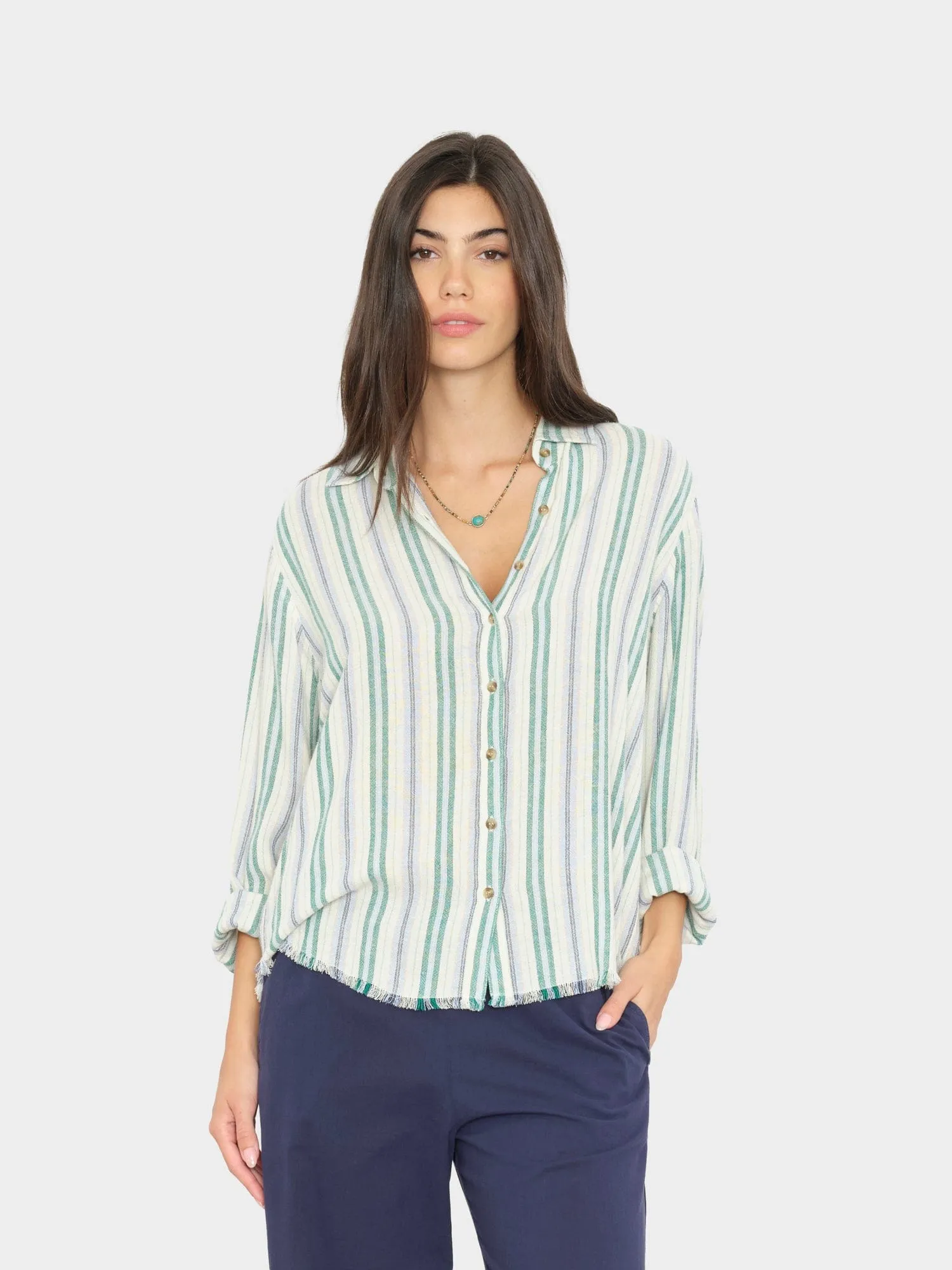 Blue Moss Stripe Bowie Shirt sold by XiRENA