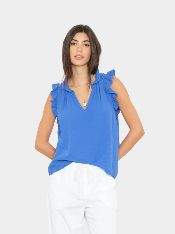 Nautical Blue Bex Gauze Top made by XiRENA