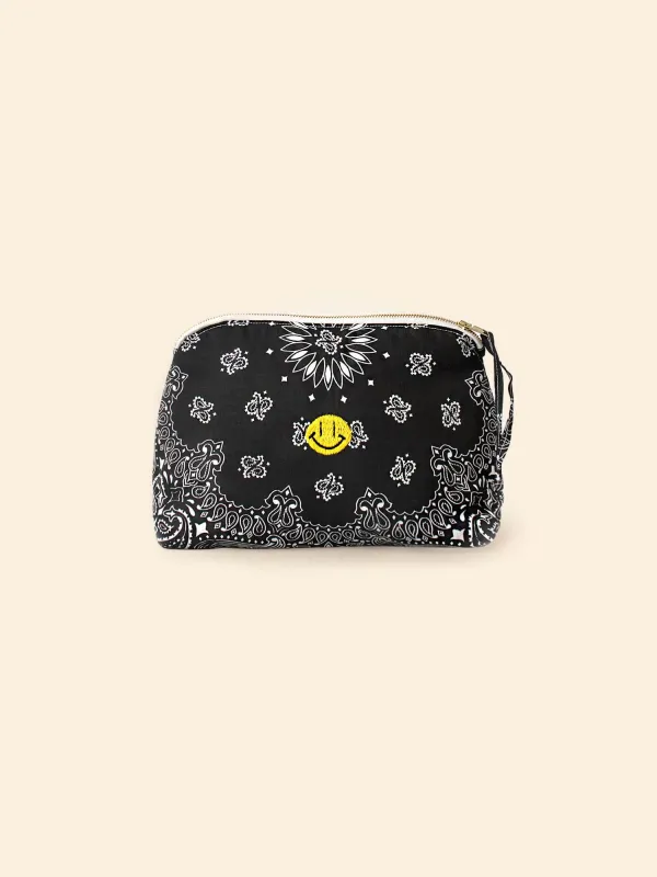 Black Happy Face Toiletry Bag made by Call it by your name