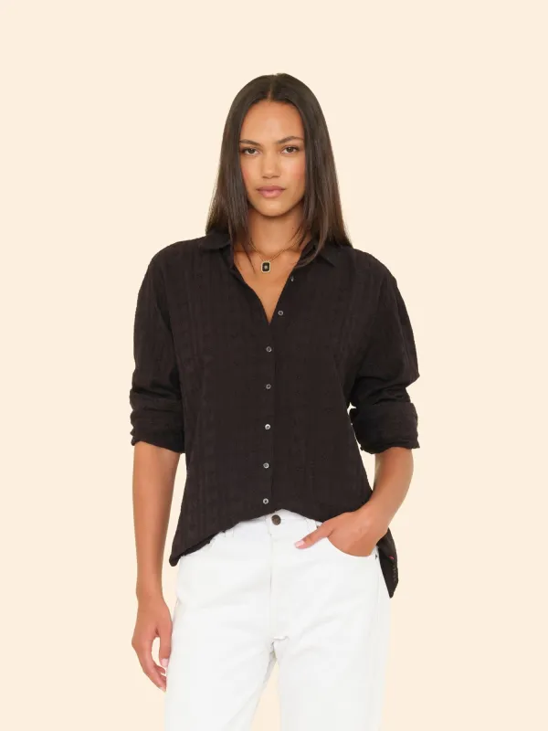 Black Beau Floral Embroidered Shirt made by XiRENA