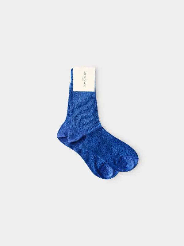 Blue Firefly Socks made by Maria La Rosa