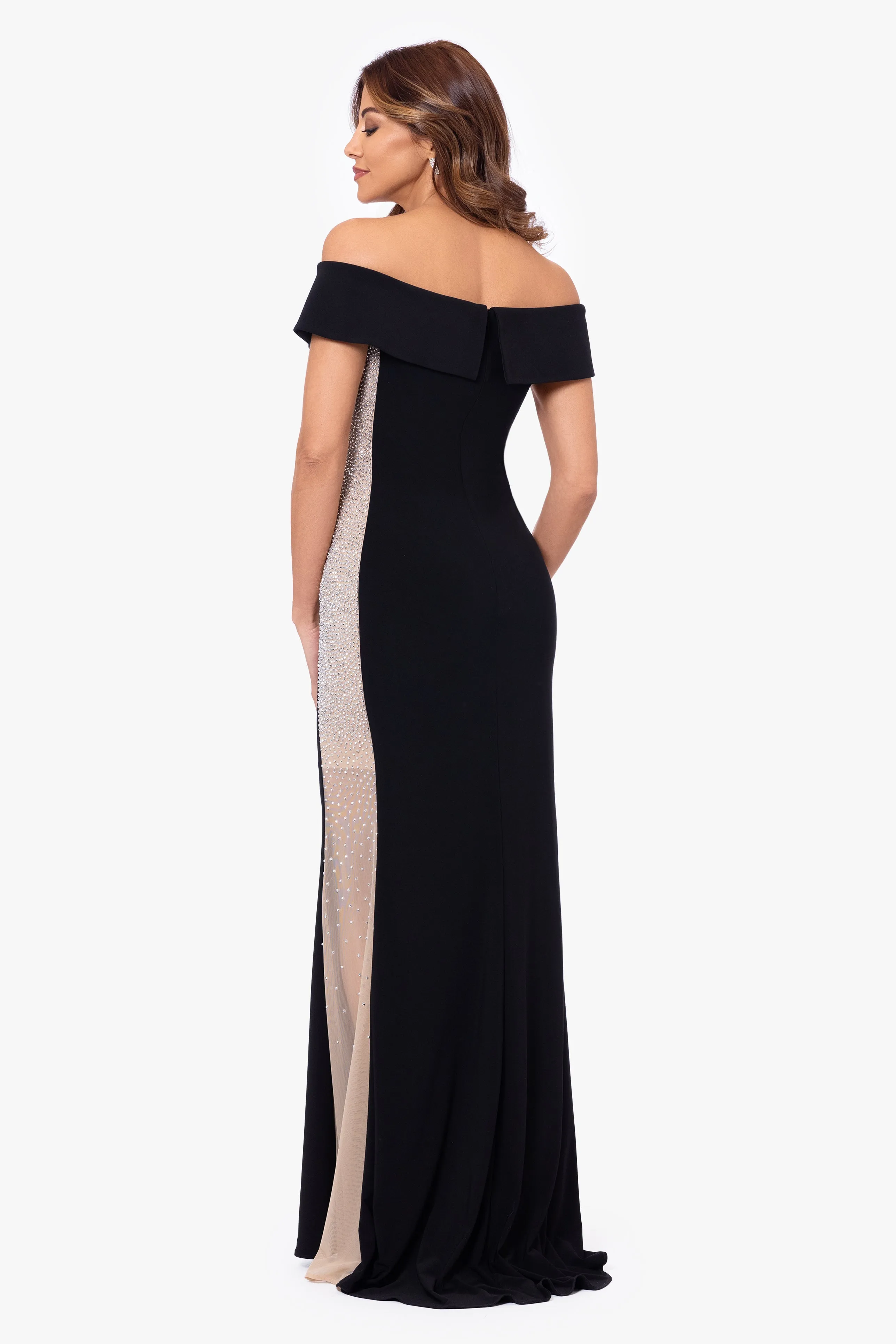 "Brianna" Off the Shoulder Jersey Knit Caviar Beaded Gown sold by Xscape product image thumbnail 2