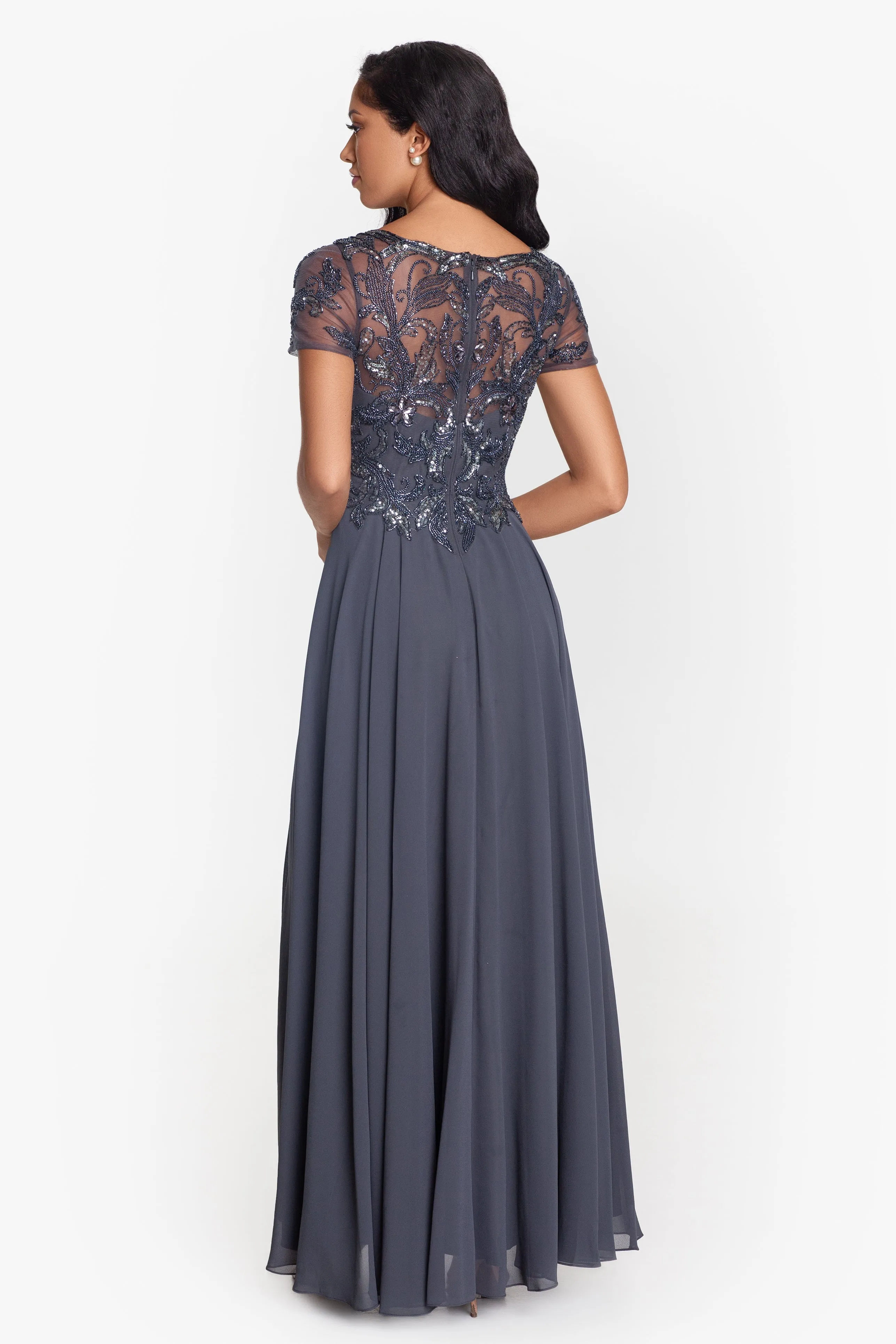 "Jerri" Beaded Short Sleeve Chiffon Gown sold by Xscape product image thumbnail 2