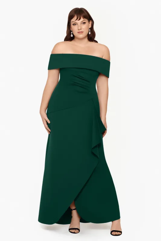 Plus "Hailey" Long Scuba Crepe Off the Shoulder Gown sold by Xscape