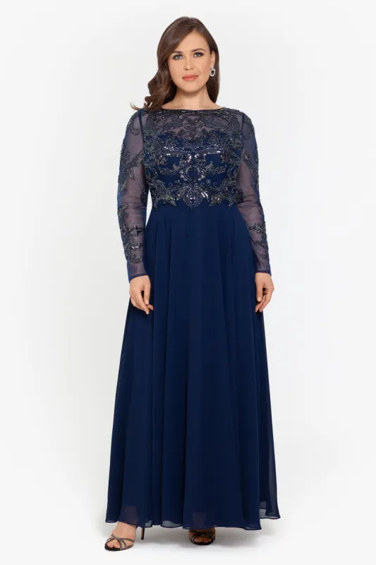 Plus "Mason" Long Sleeve Beaded Chiffon Gown sold by Xscape