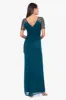 "Lana" Long V-Neck Beaded Flutter Sleeve Dress sold by Xscape