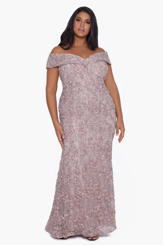 Plus "Jill" Off The Shoulder Long Lace Dress sold by Xscape