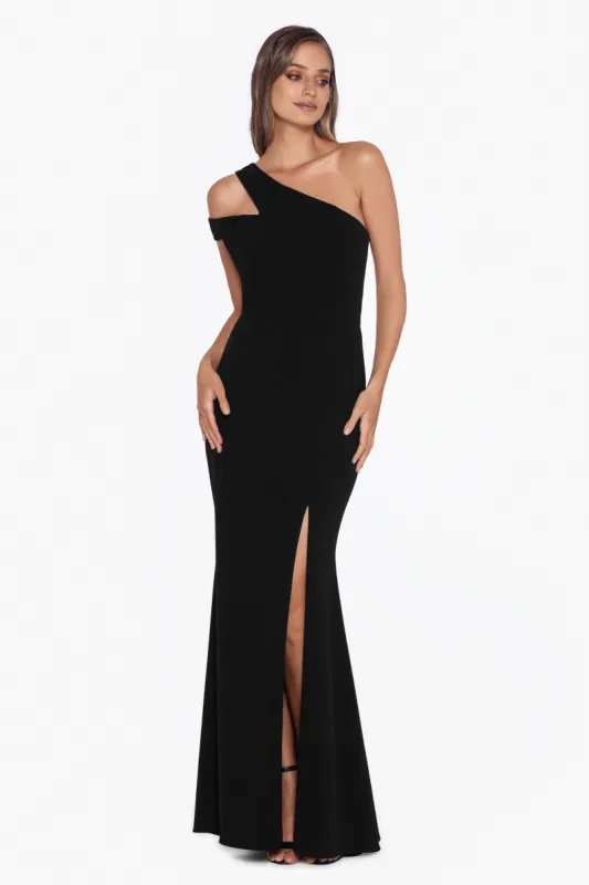 "Lucy" Long Scuba Crepe One Shoulder Dress made by Xscape