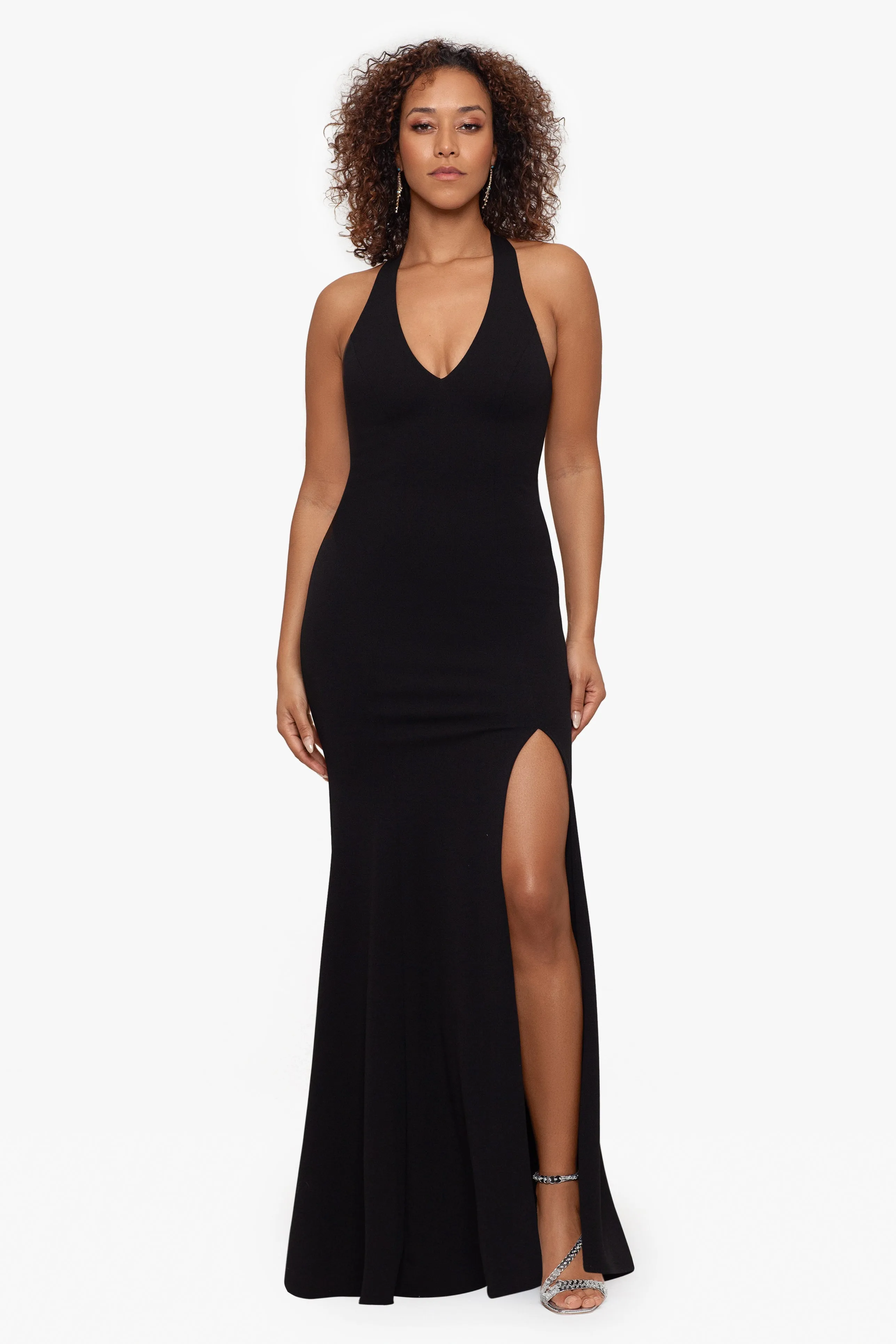 "Malika" Long Scuba Crepe Halter Neck Open Back Dress sold by Xscape