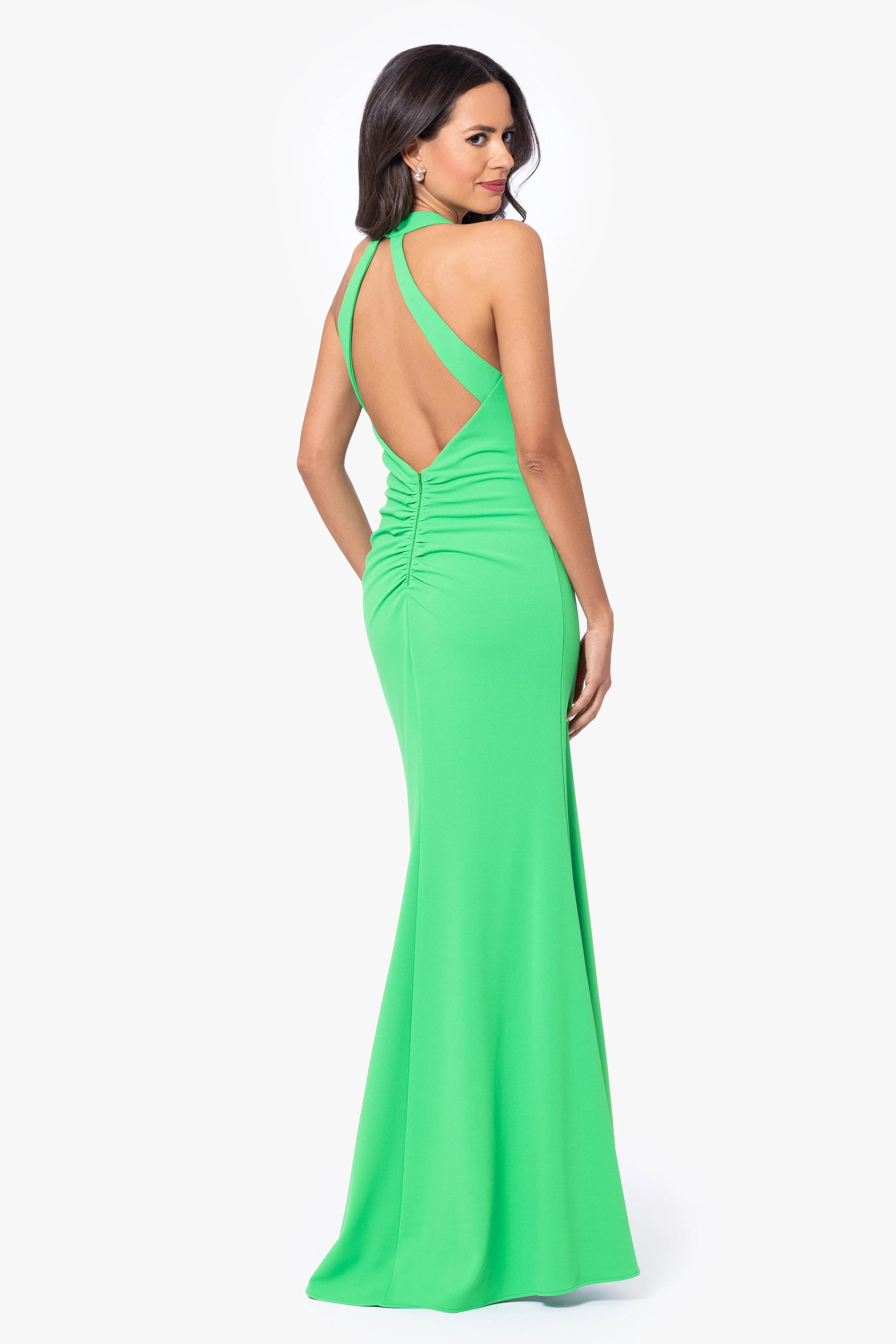 "Malika" Long Scuba Crepe Halter Neck Open Back Dress sold by Xscape product image thumbnail 4