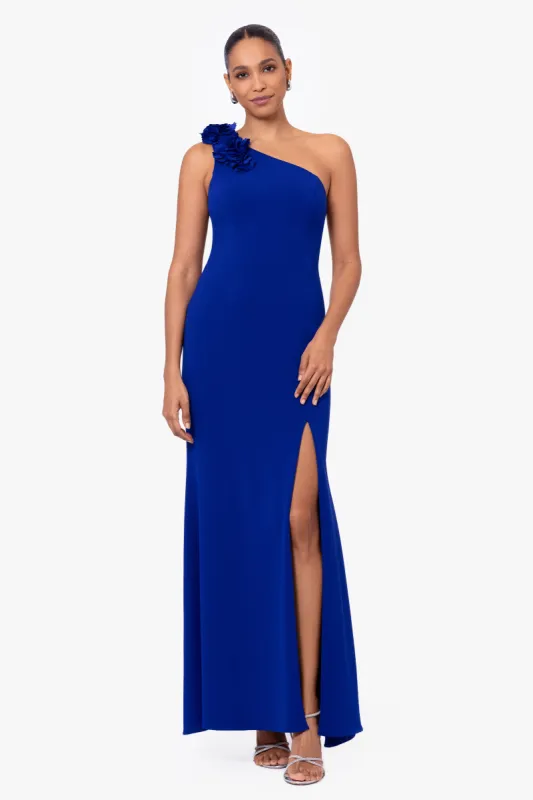 "Flora" Long Scuba Crepe One Shoulder Flower Dress sold by Xscape