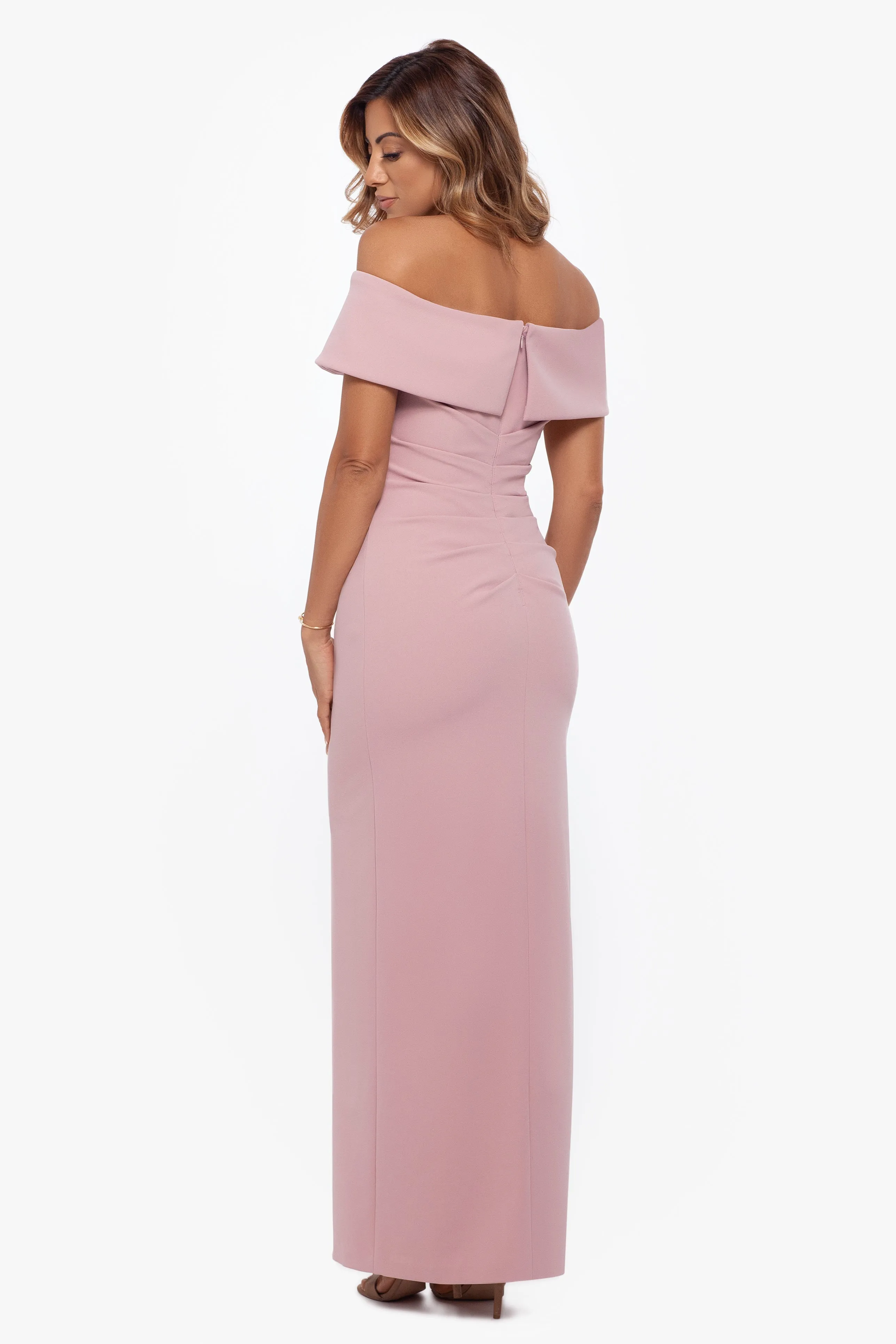 "Camila" Long Off the Shoulder Scuba Crepe Dress sold by Xscape product image thumbnail 4