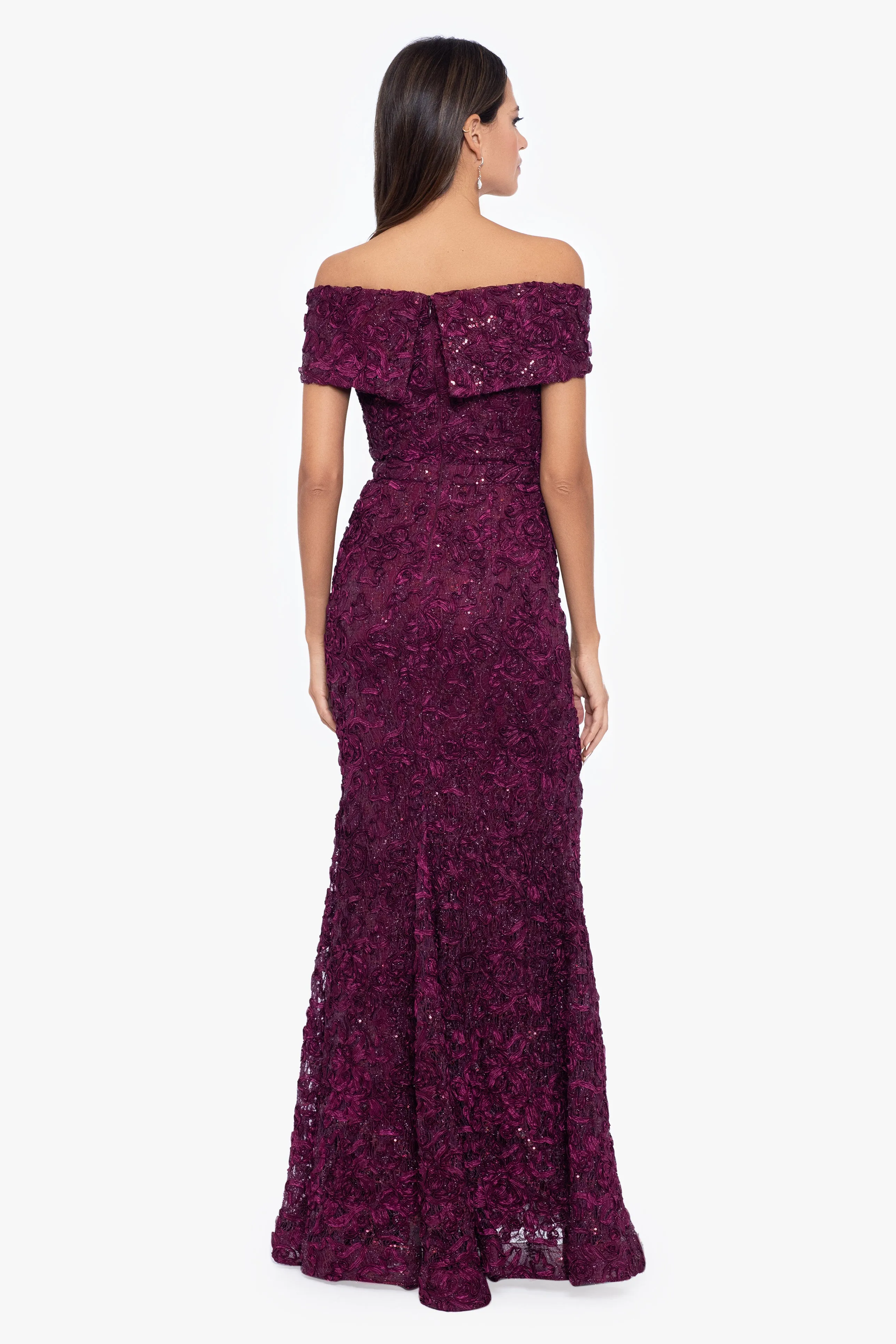 Petite "Jill" Off The Shoulder Long Lace Dress sold by Xscape product image thumbnail 2