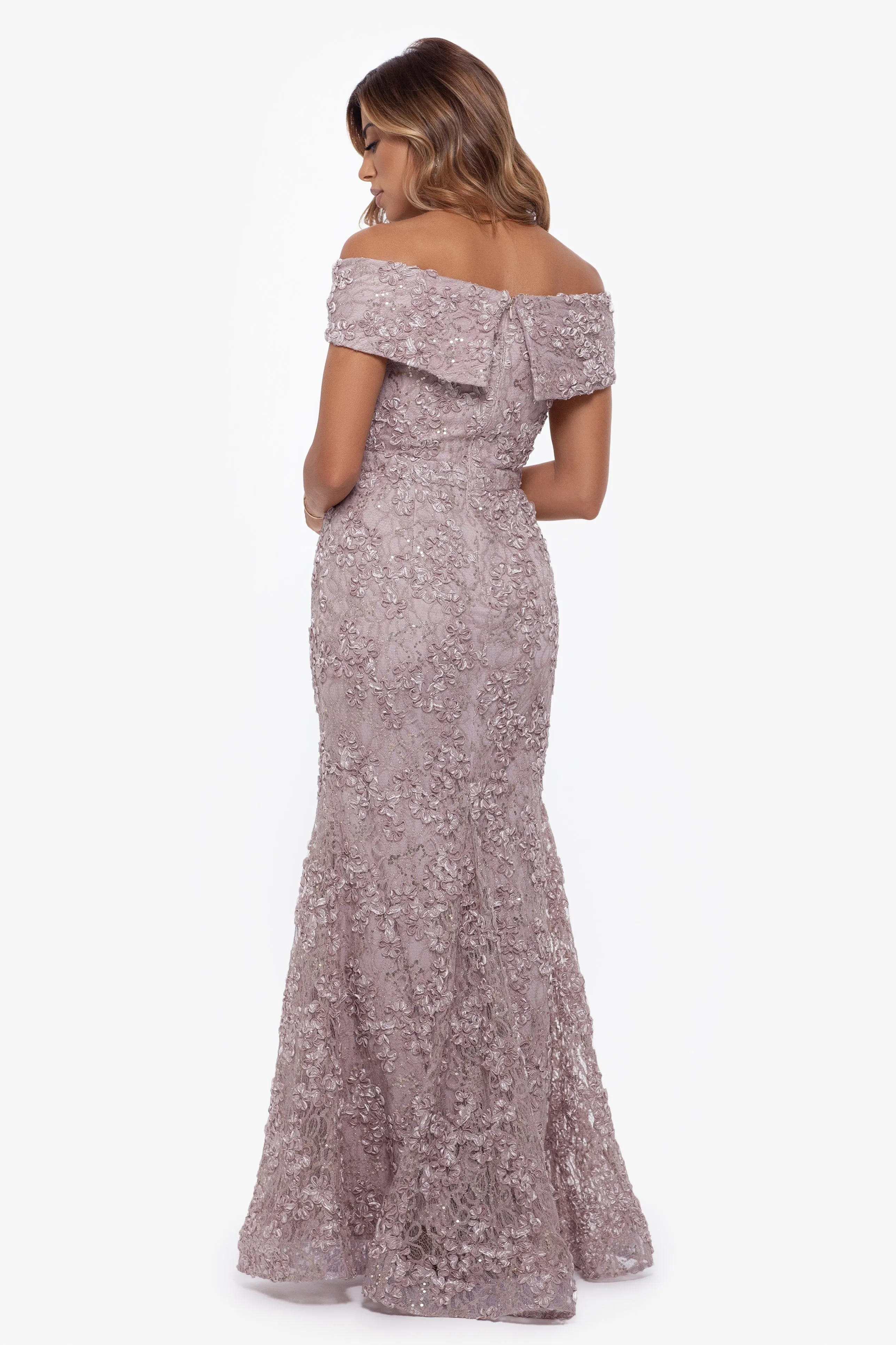 Petite "Jill" Off The Shoulder Long Lace Dress sold by Xscape product image thumbnail 5