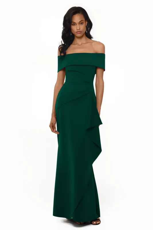 "Adriana" Long Scuba Crepe Off the Shoulder Dress sold by Xscape