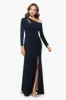 "Leona" Long Jersey Knit Contrast Lining Off the Shoulder Dress sold by Xscape