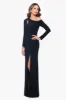 "Leona" Long Jersey Knit Contrast Lining Off the Shoulder Dress sold by Xscape
