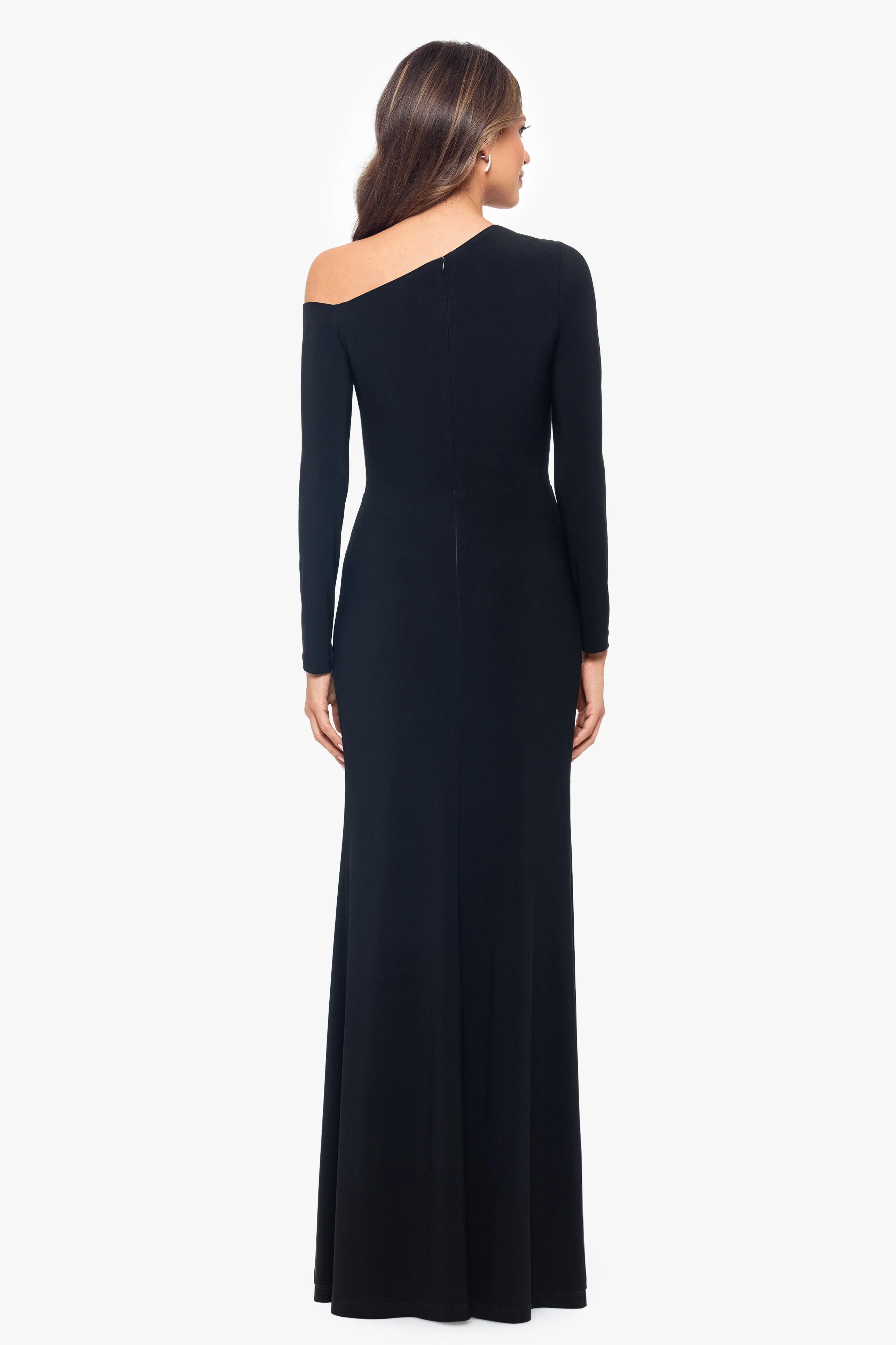 "Leona" Long Jersey Knit Contrast Lining Off the Shoulder Dress sold by Xscape product image thumbnail 2