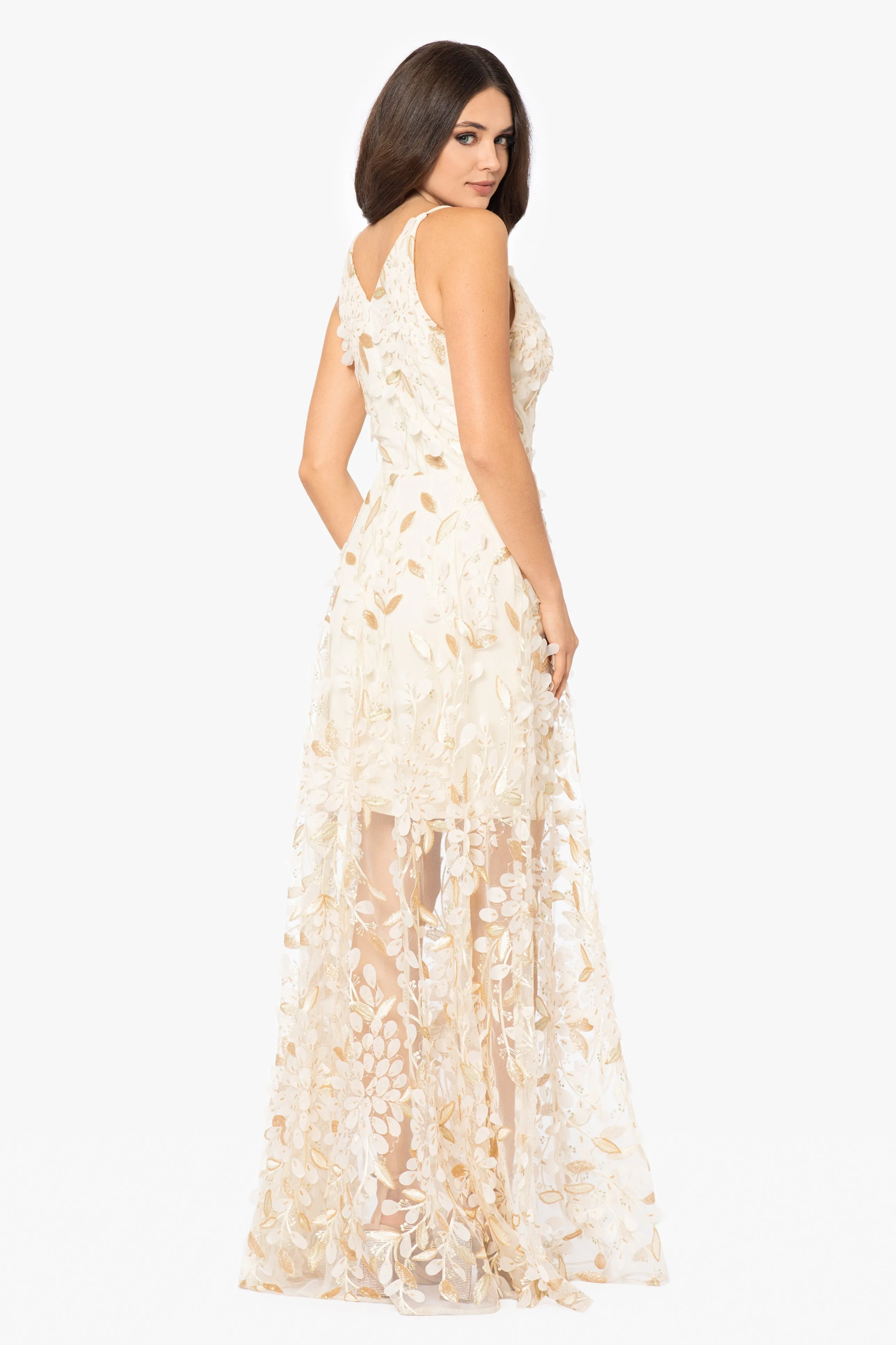 "Maria" Long V-Neck 3D Applique Gown sold by Xscape product image thumbnail 2