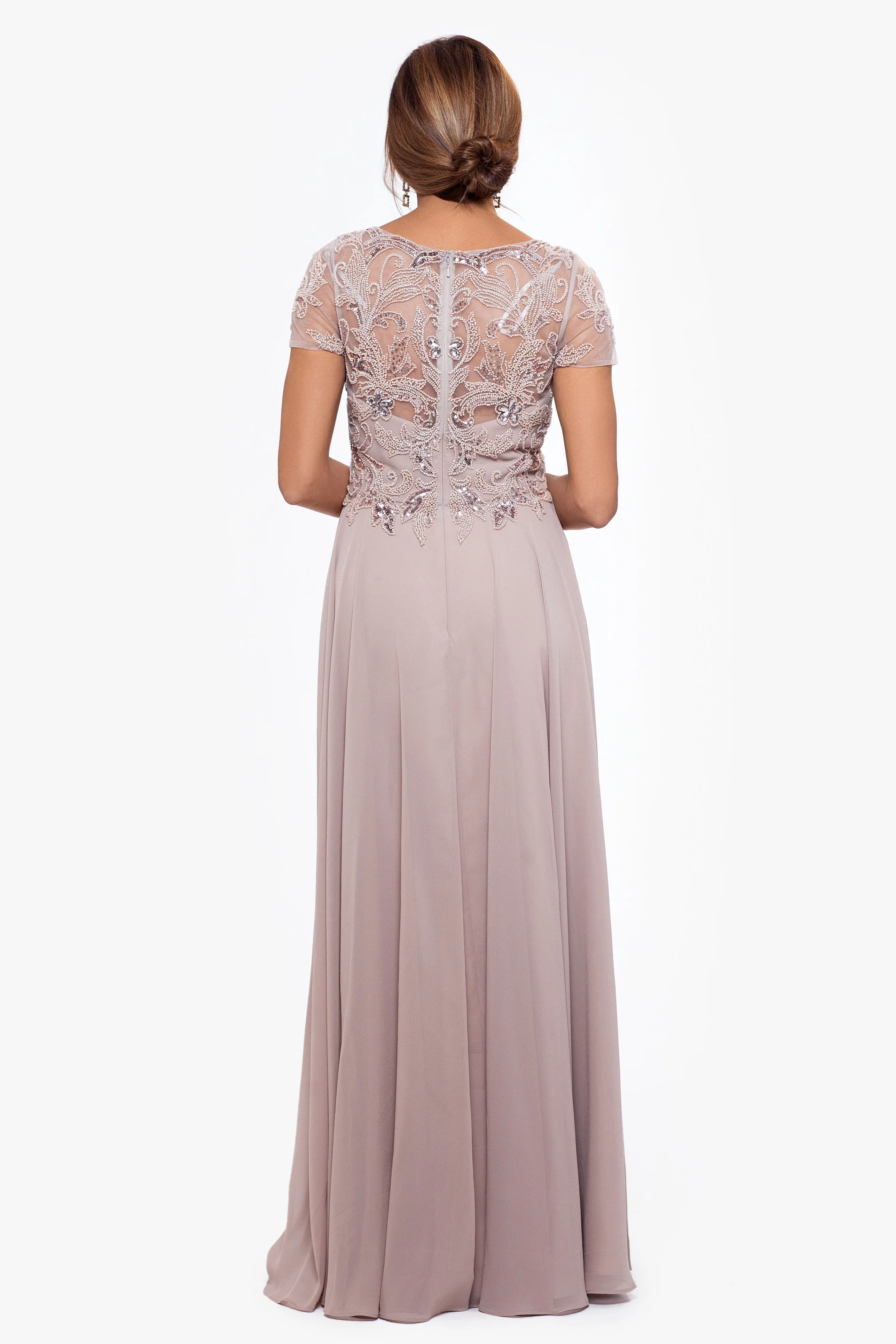 "Jerri" Beaded Short Sleeve Chiffon Gown sold by Xscape product image thumbnail 2