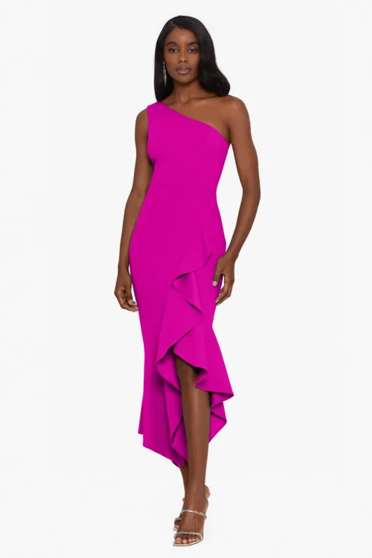 "Sari" Long One Shoulder Ruffle Dress sold by Xscape