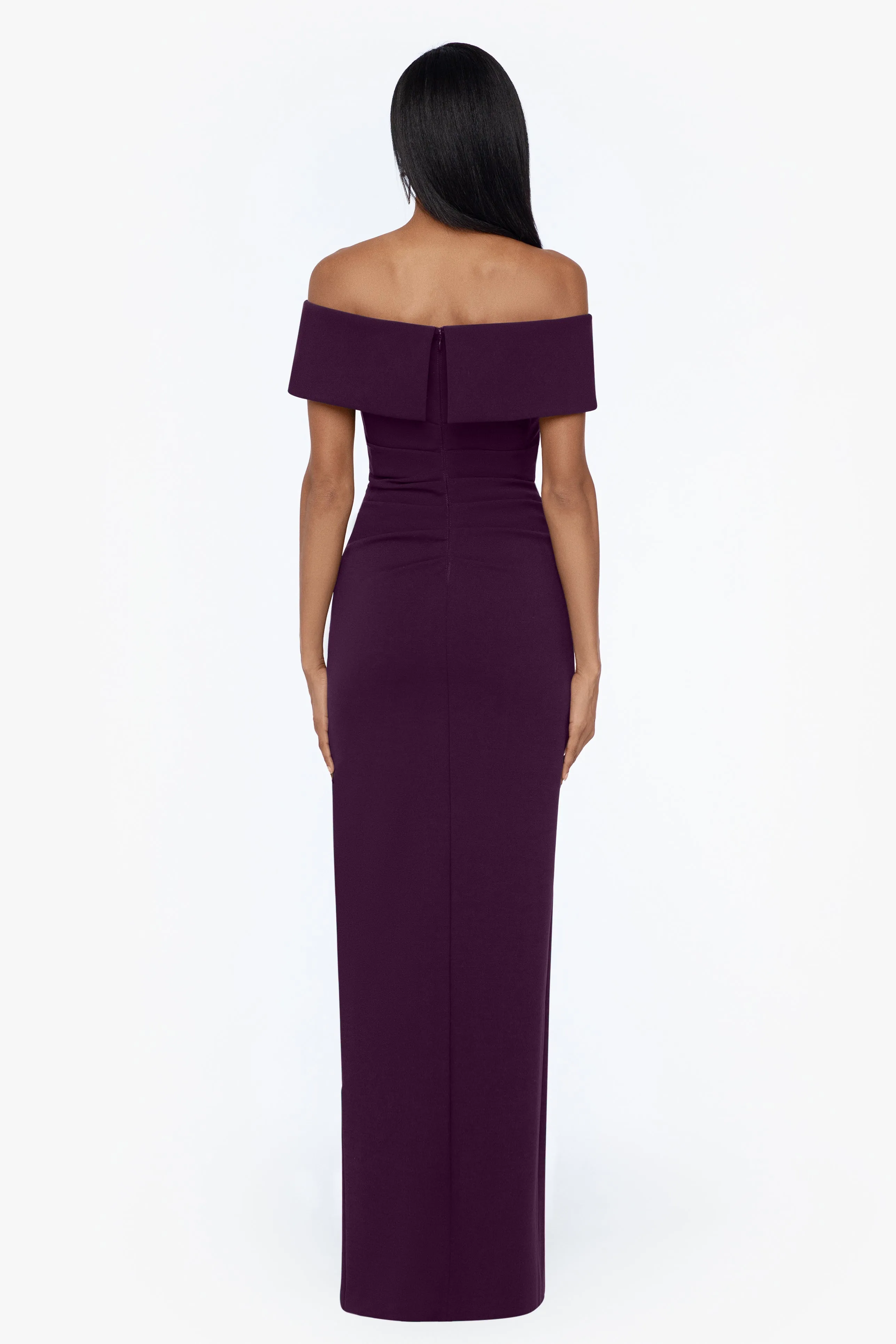 Petite "Camila" Long Off the Shoulder Scuba Crepe Dress sold by Xscape product image thumbnail 2