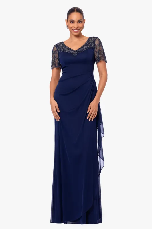 Petite "Sheri" Long Sheer Matte Jersey Beaded Top Dress sold by Xscape