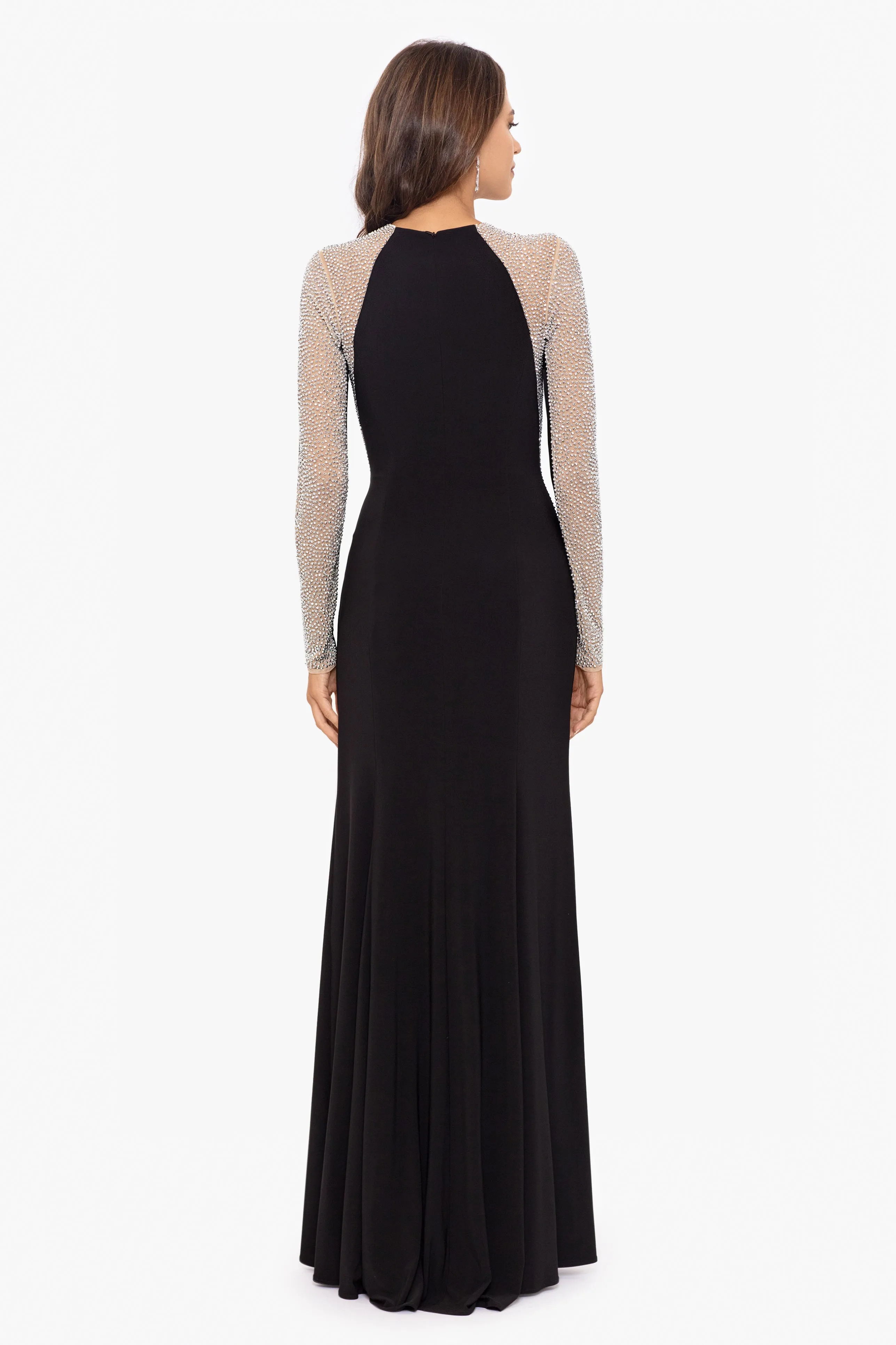 "Joanne" Long Jersey Knit Caviar Beaded Long Sleeve Dress sold by Xscape product image thumbnail 2