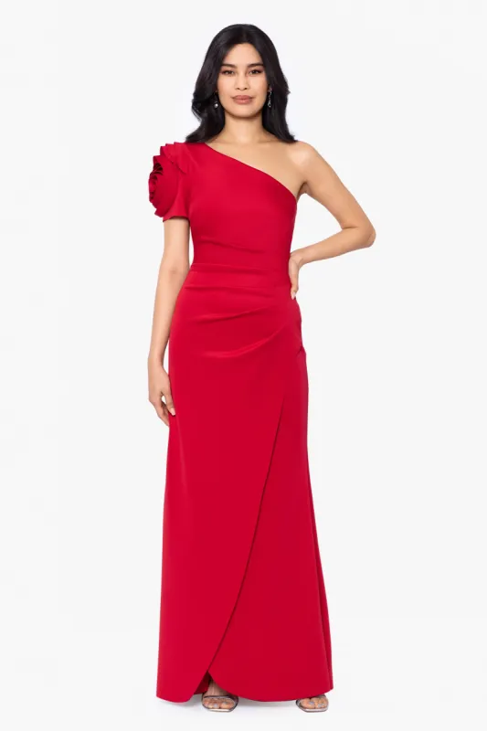 "Blake" Long One Shoulder Scuba Crepe Dress sold by Xscape