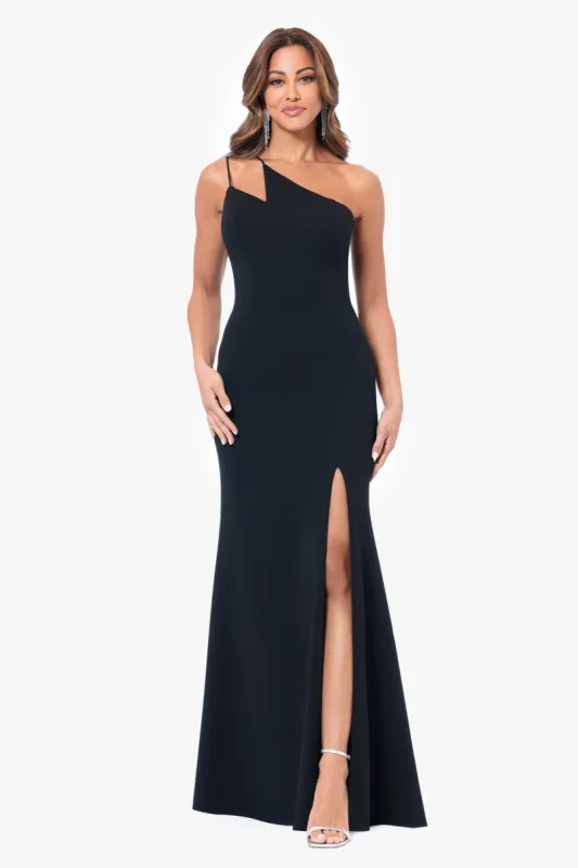"Hallie" Scuba Crepe Asymmetric Neckline Dress sold by Xscape