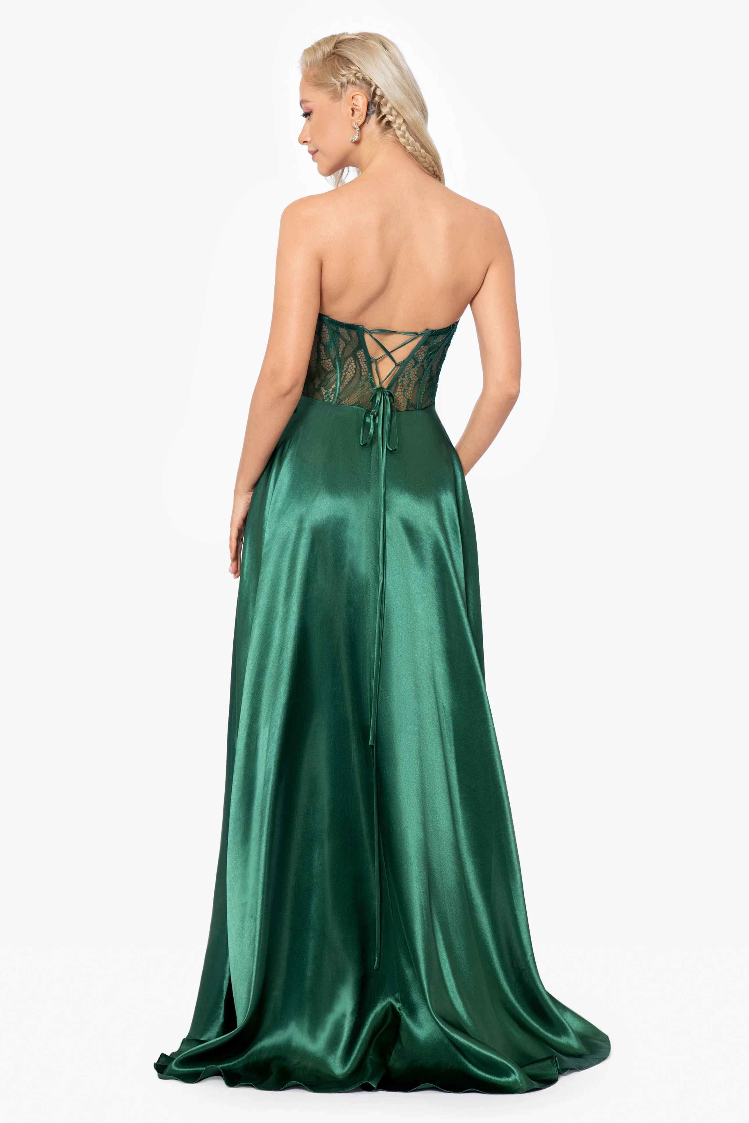 "Melissa" Charmeuse Illusion Bodice Applique Gown sold by Xscape product image thumbnail 2