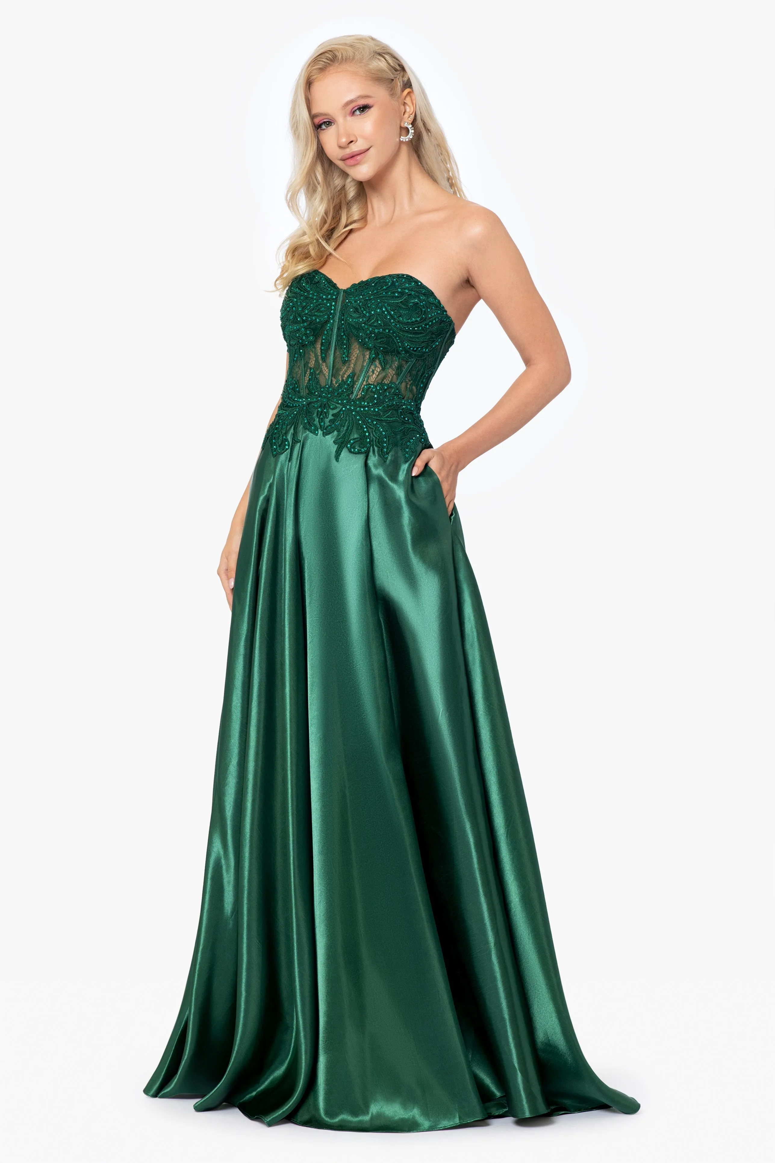 "Melissa" Charmeuse Illusion Bodice Applique Gown sold by Xscape product image thumbnail 3