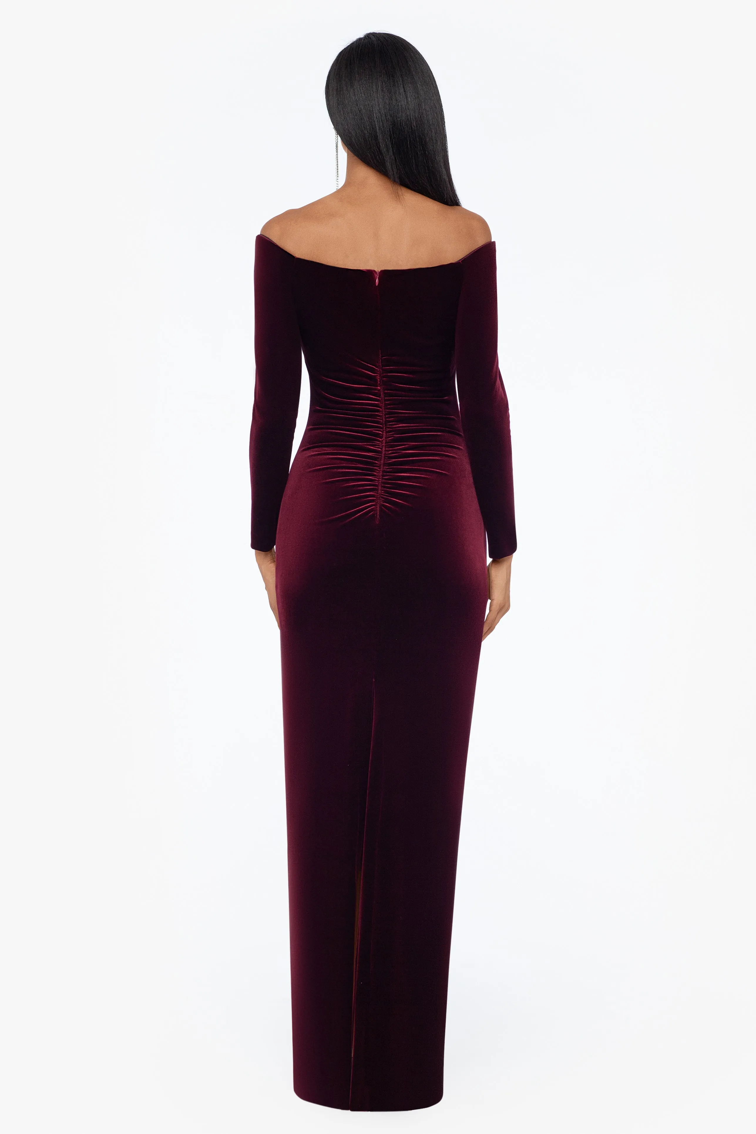 Petite "Christy" Long Off the Shoulder Velvet Dress sold by Xscape product image thumbnail 4