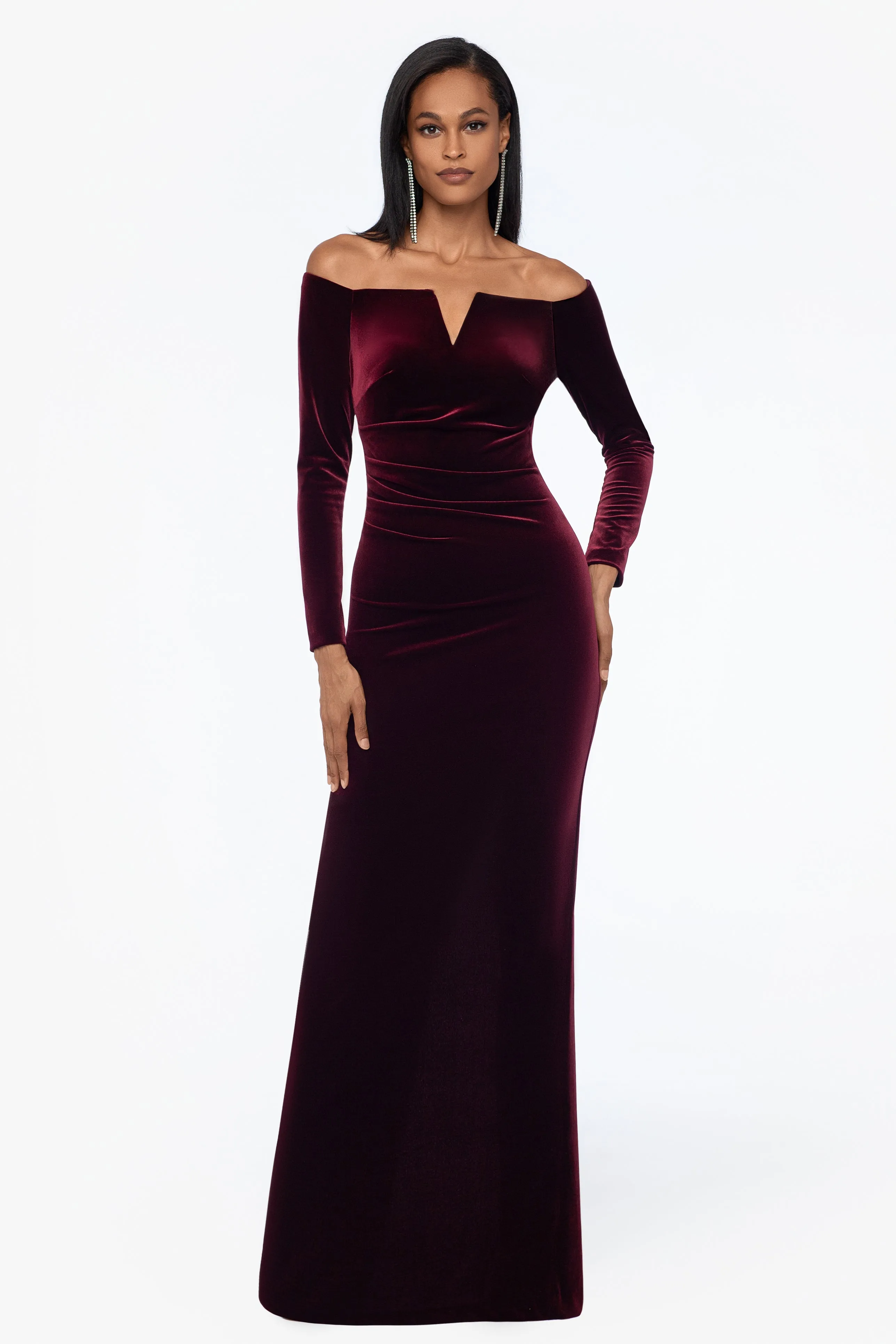 Petite "Christy" Long Off the Shoulder Velvet Dress sold by Xscape product image thumbnail 3