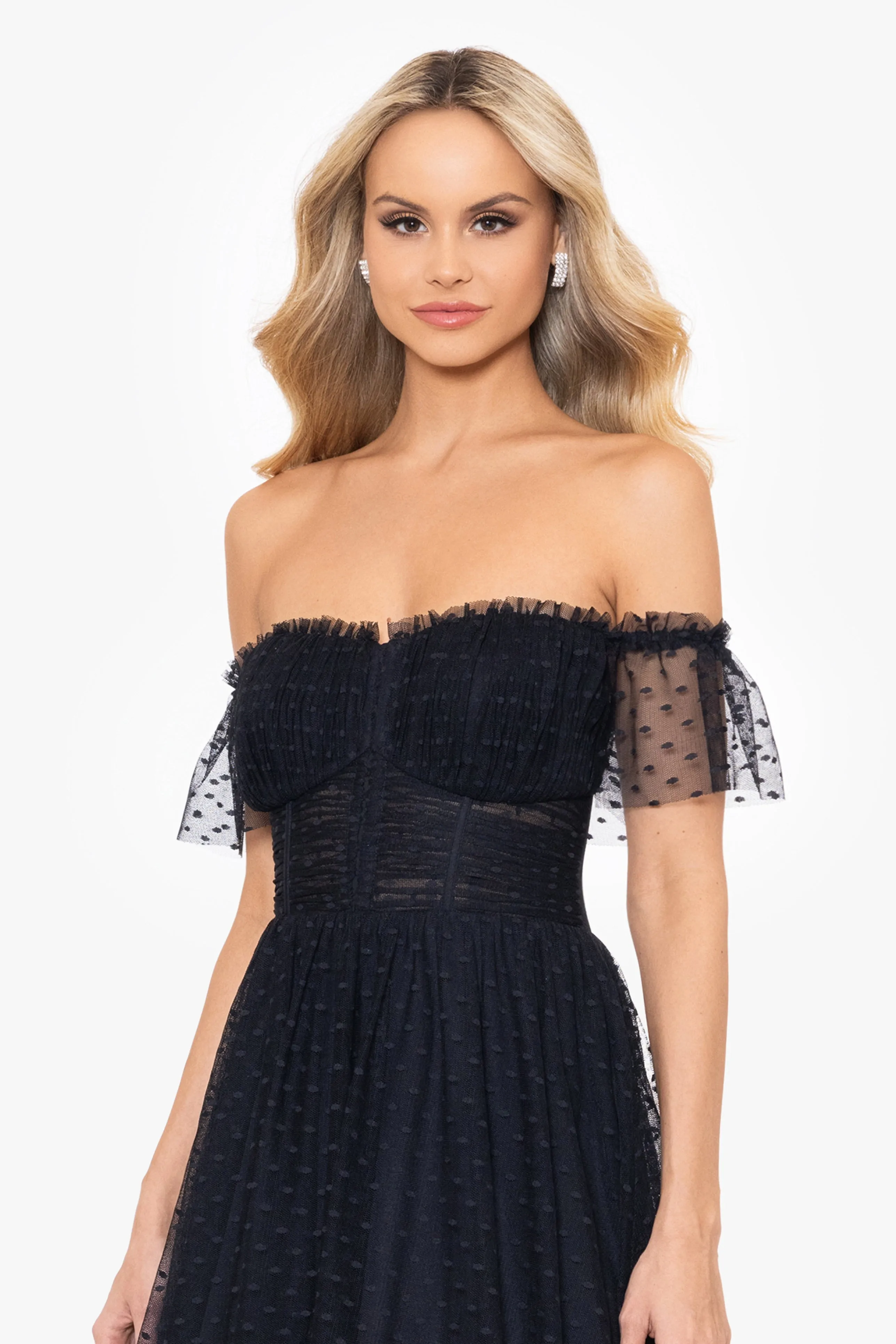 Blondie Nites "Edie" Dot Mesh Off the Shoulder Ballgown sold by Xscape product image thumbnail 4