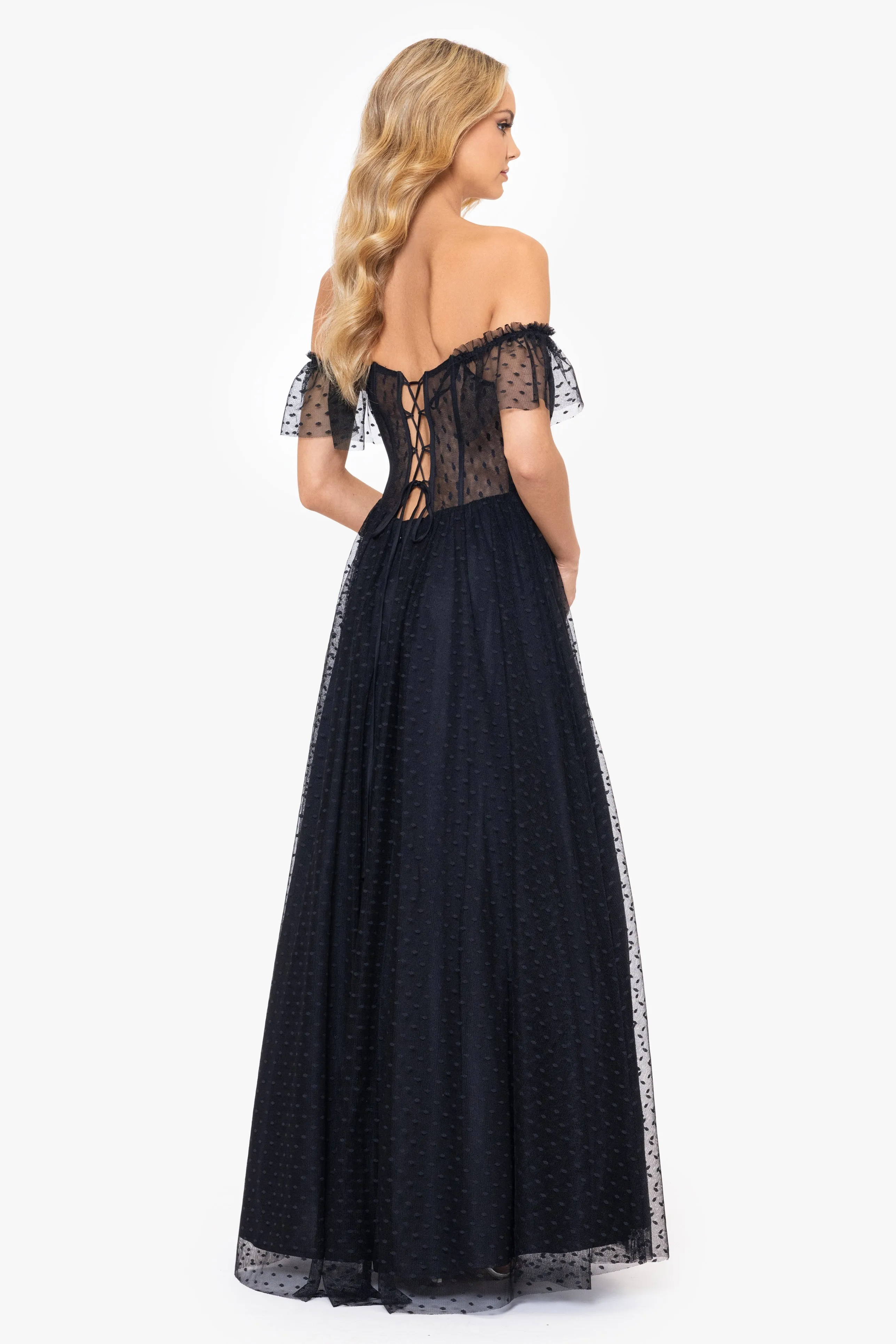 Blondie Nites "Edie" Dot Mesh Off the Shoulder Ballgown sold by Xscape product image thumbnail 2