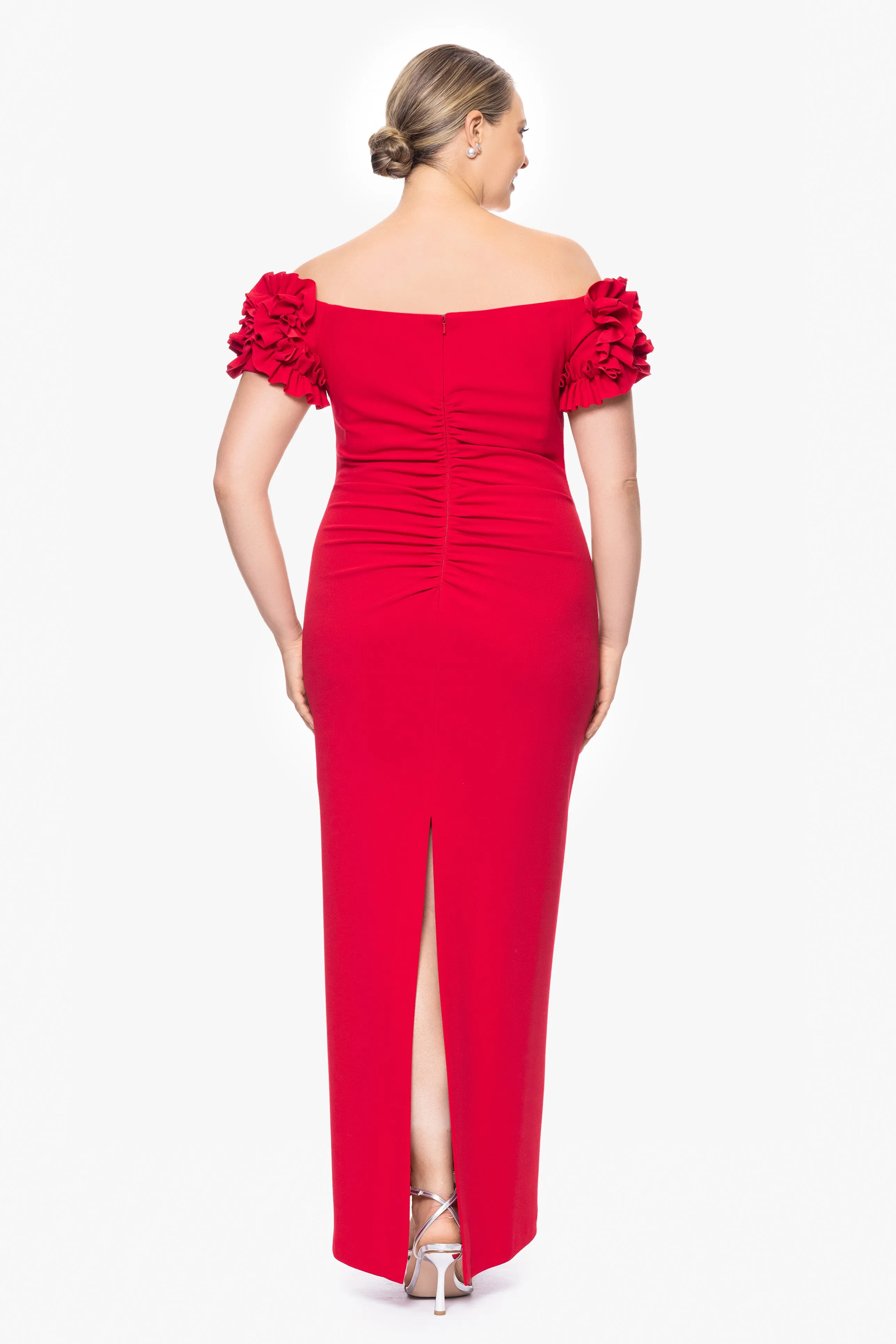 Plus "Karla" Long Off the Shoulder Scuba Crepe Ruffle Sleeve Dress sold by Xscape product image thumbnail 2